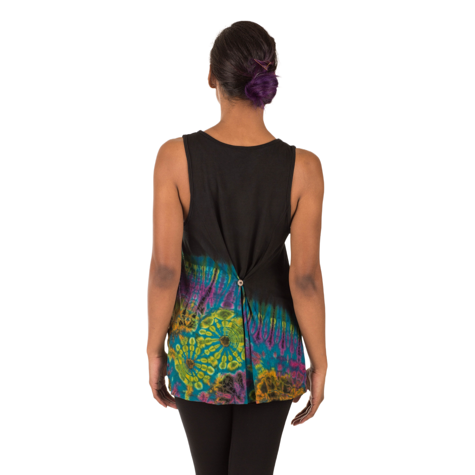 Half Tie-Dye Sleeveless Button Back Rayon Tank Top