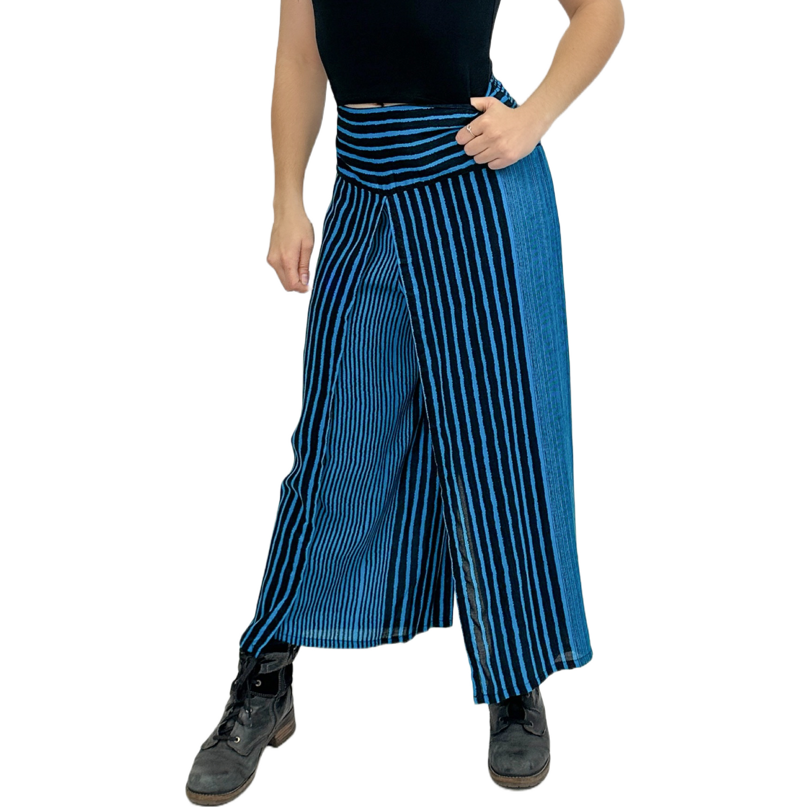 Wide-Leg Wrap Style Striped Pants