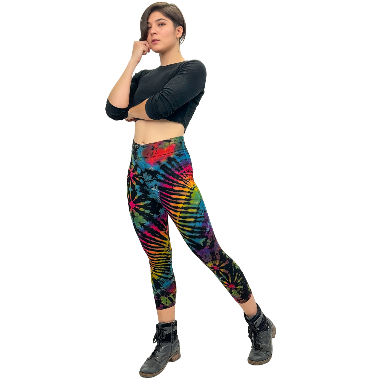 Full Tie-Dye Capri Length Rayon Leggings