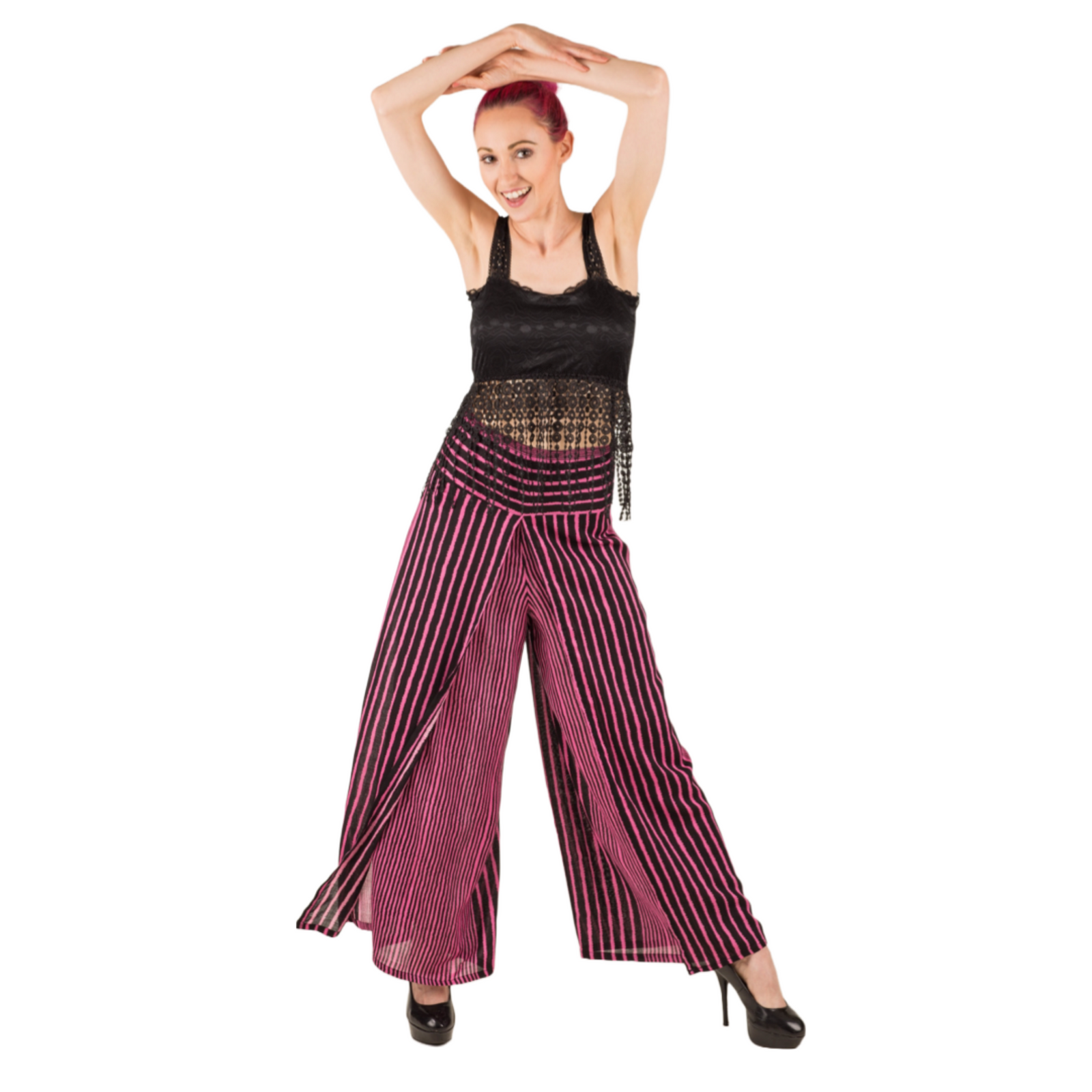 Wide-Leg Wrap Style Striped Pants