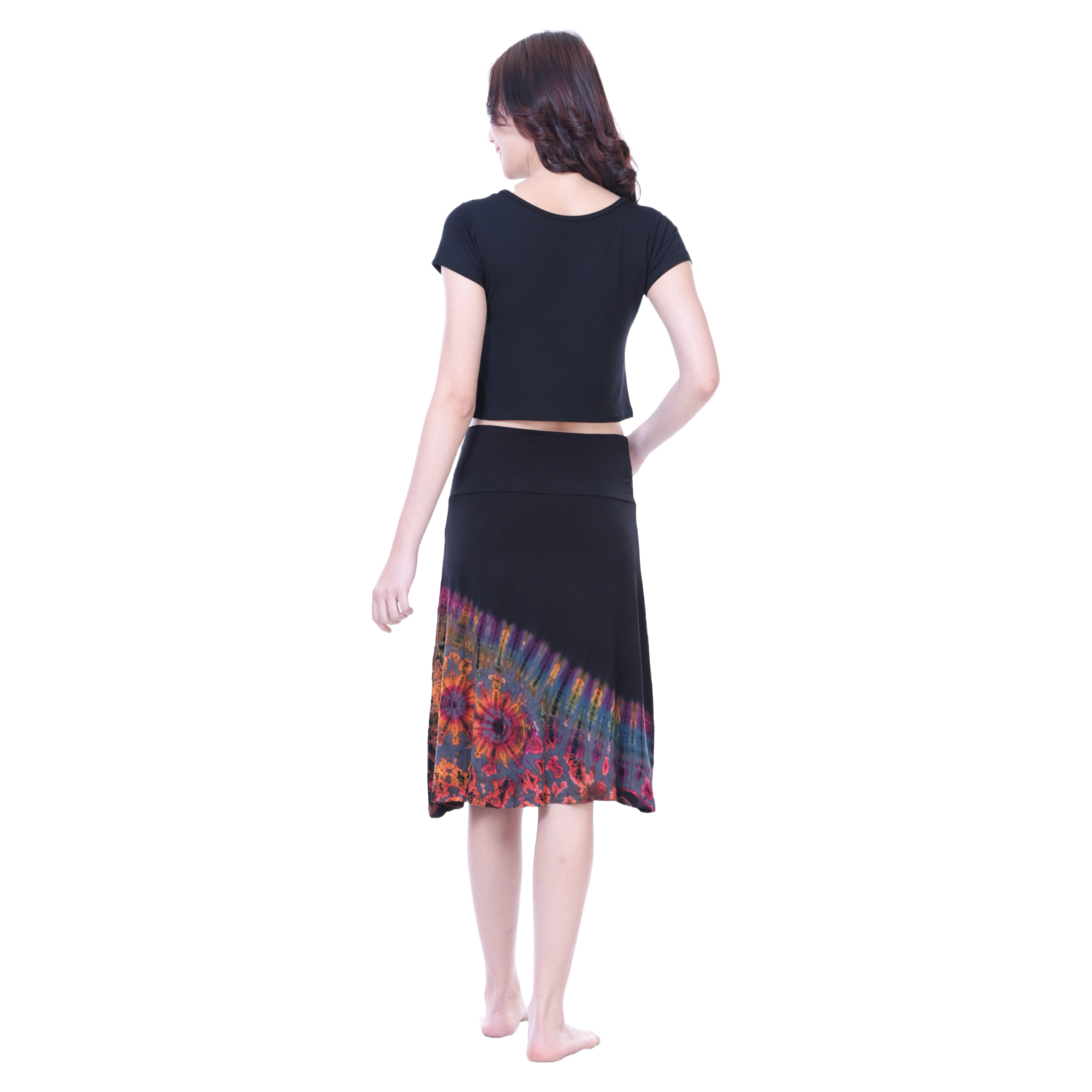 handmade tie-dye knee length flowy rayon pencil skirt | best price handmade clothing gbp | fits small to plus size