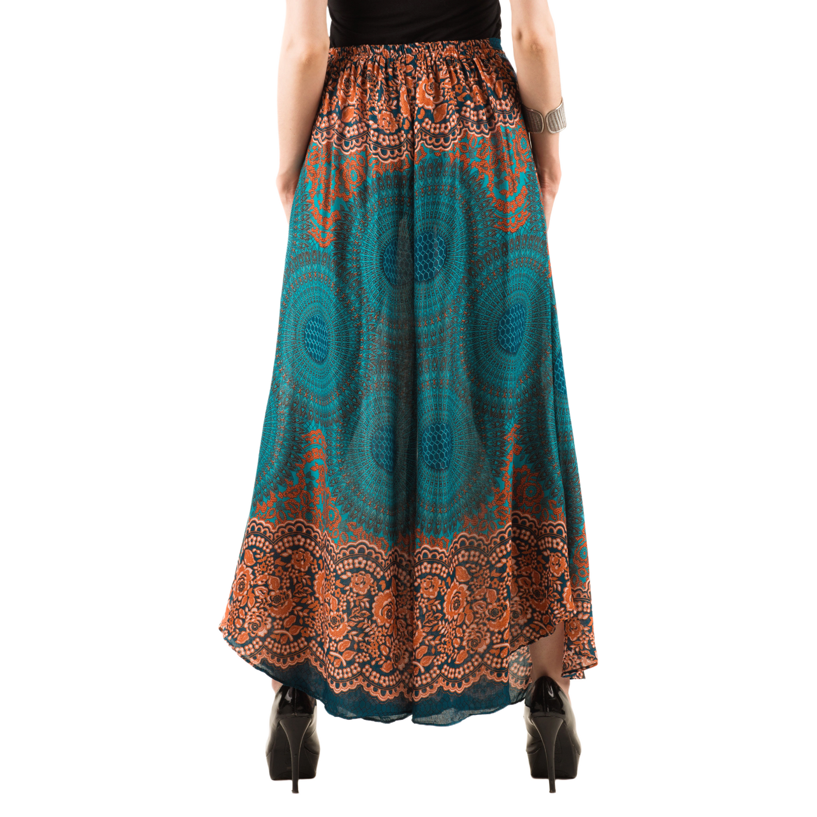 Honeycomb Flower Mandala Embroidered Waistband Rayon Palazzo Pants