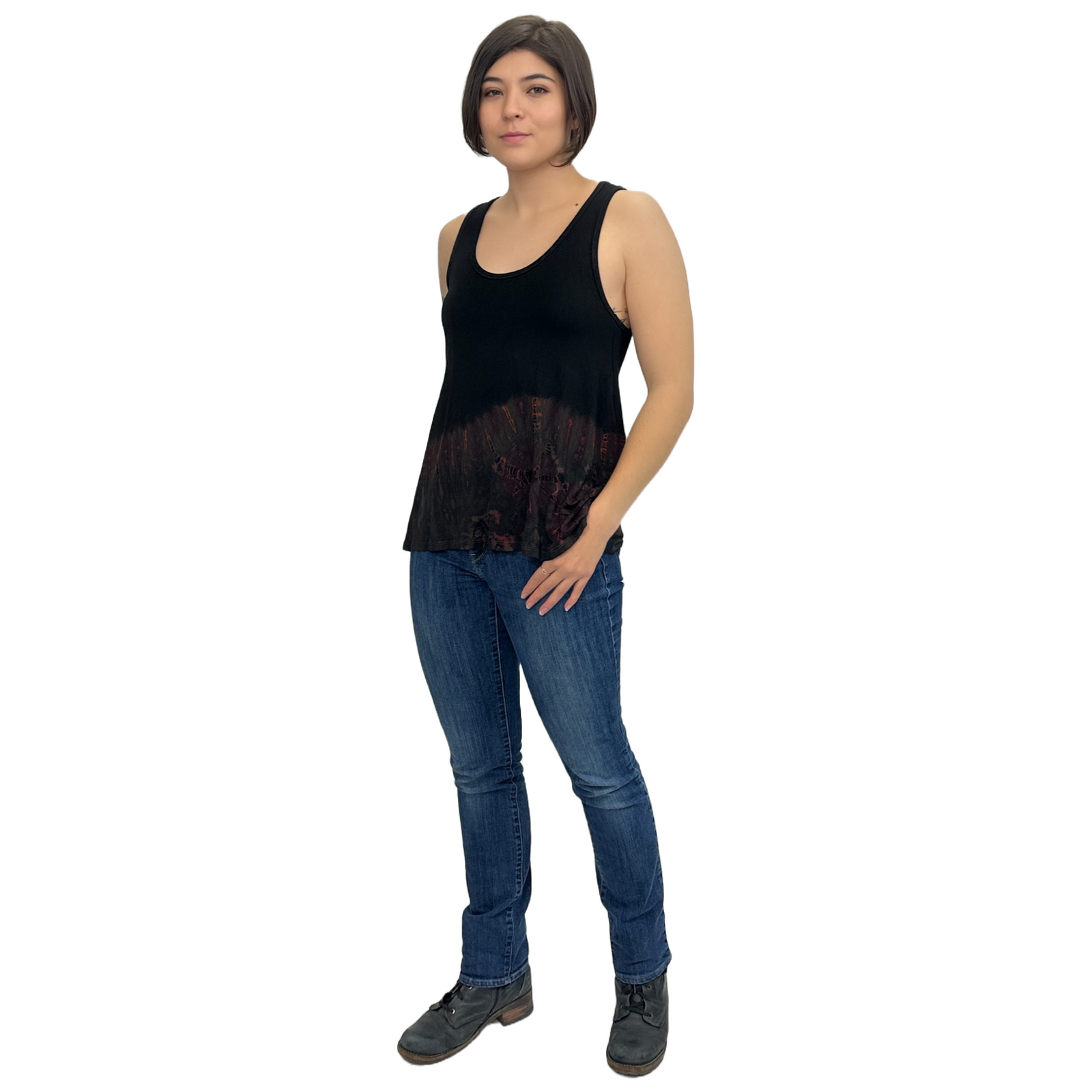 Half Tie-Dye Sleeveless Button Back Rayon Tank Top