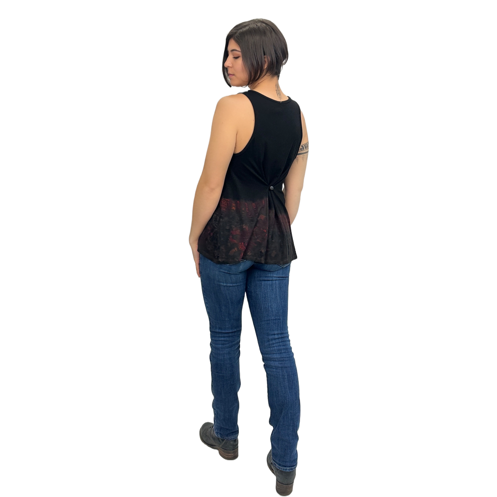 Half Tie-Dye Sleeveless Button Back Rayon Tank Top