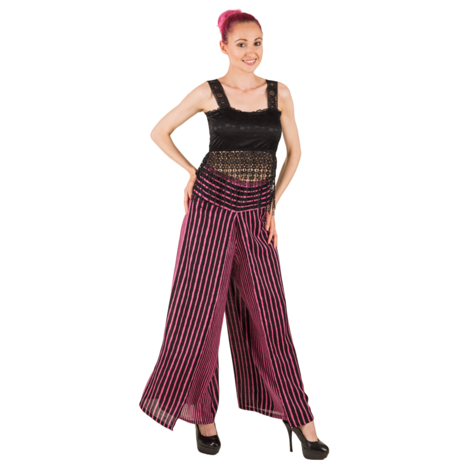 Wide-Leg Wrap Style Striped Pants