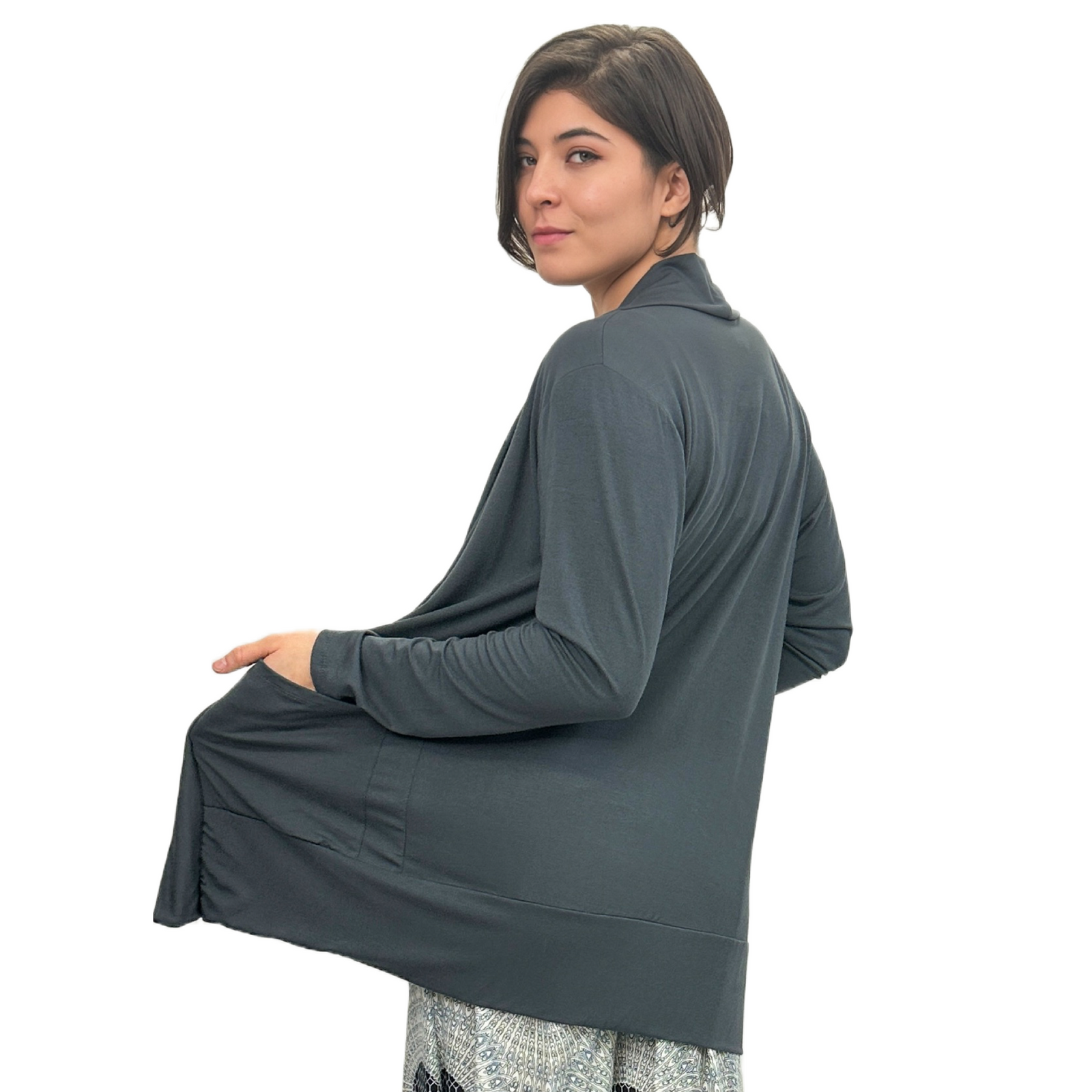 The Pocket Cardigan | Lightweight Open Front Stretchy Rayon Cardigan