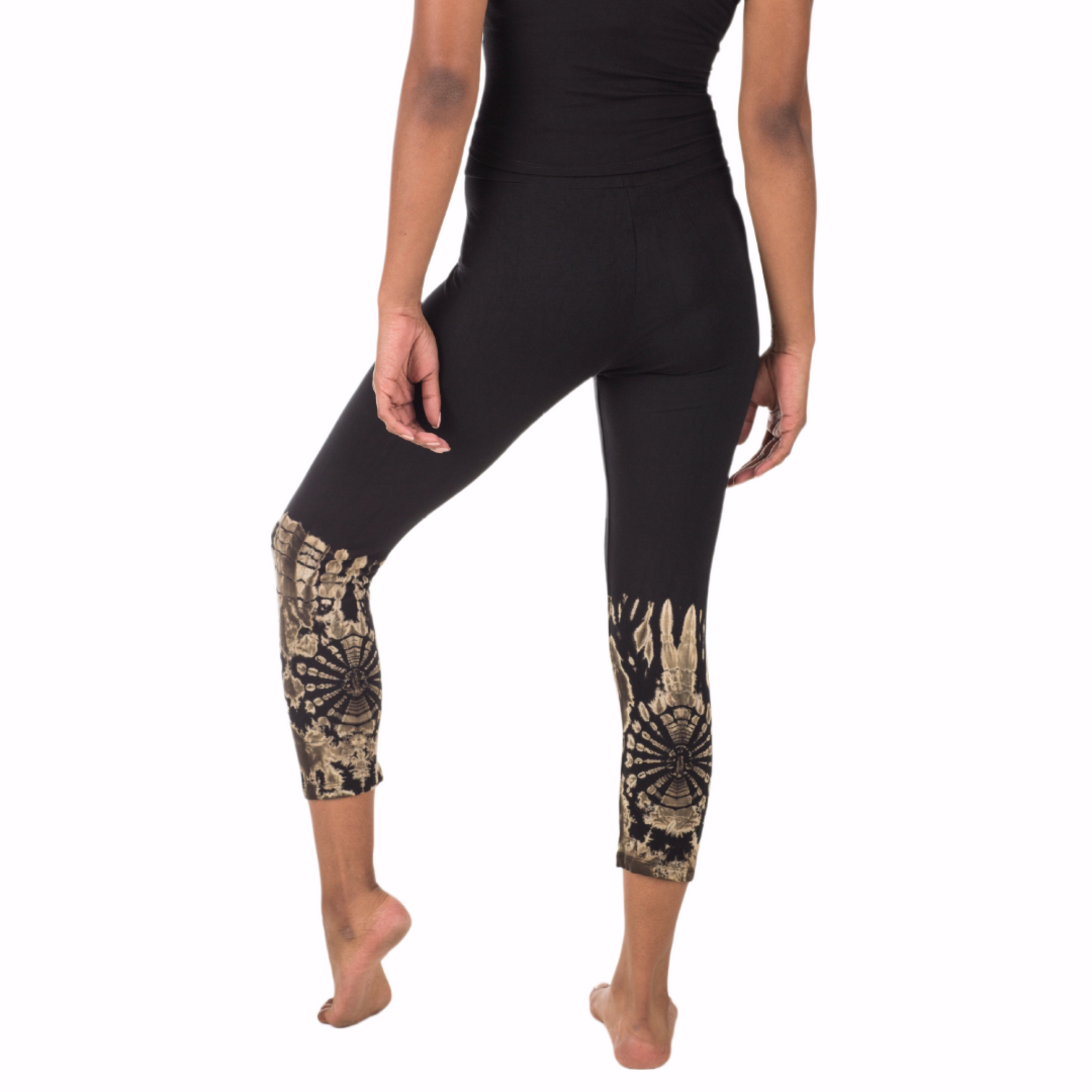 Half Tie-Dye Capri Length Rayon Leggings