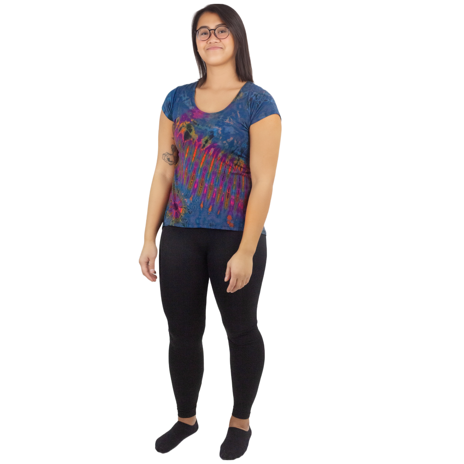 Full Tie-Dye Cap Sleeve Button Back Rayon Top