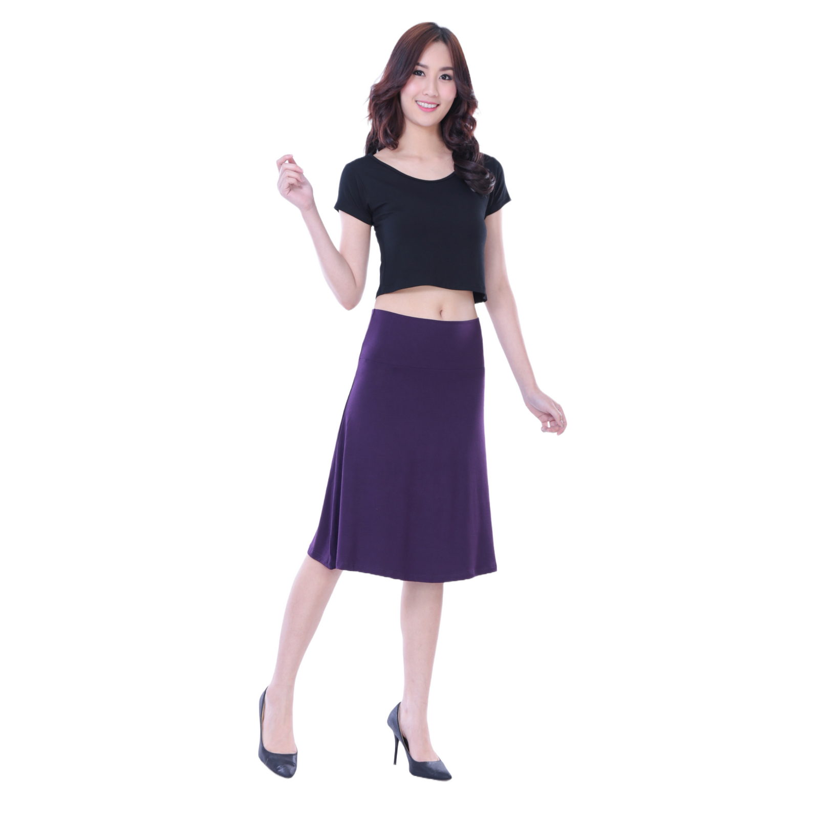 Classic Colors Knee-Length Stretchy Rayon Skirts