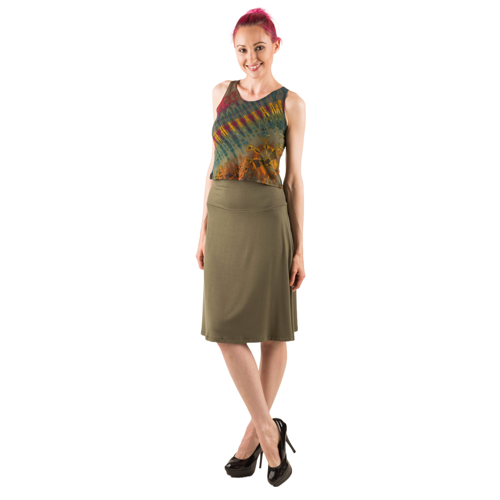 Classic Colors Knee-Length Stretchy Rayon Skirts