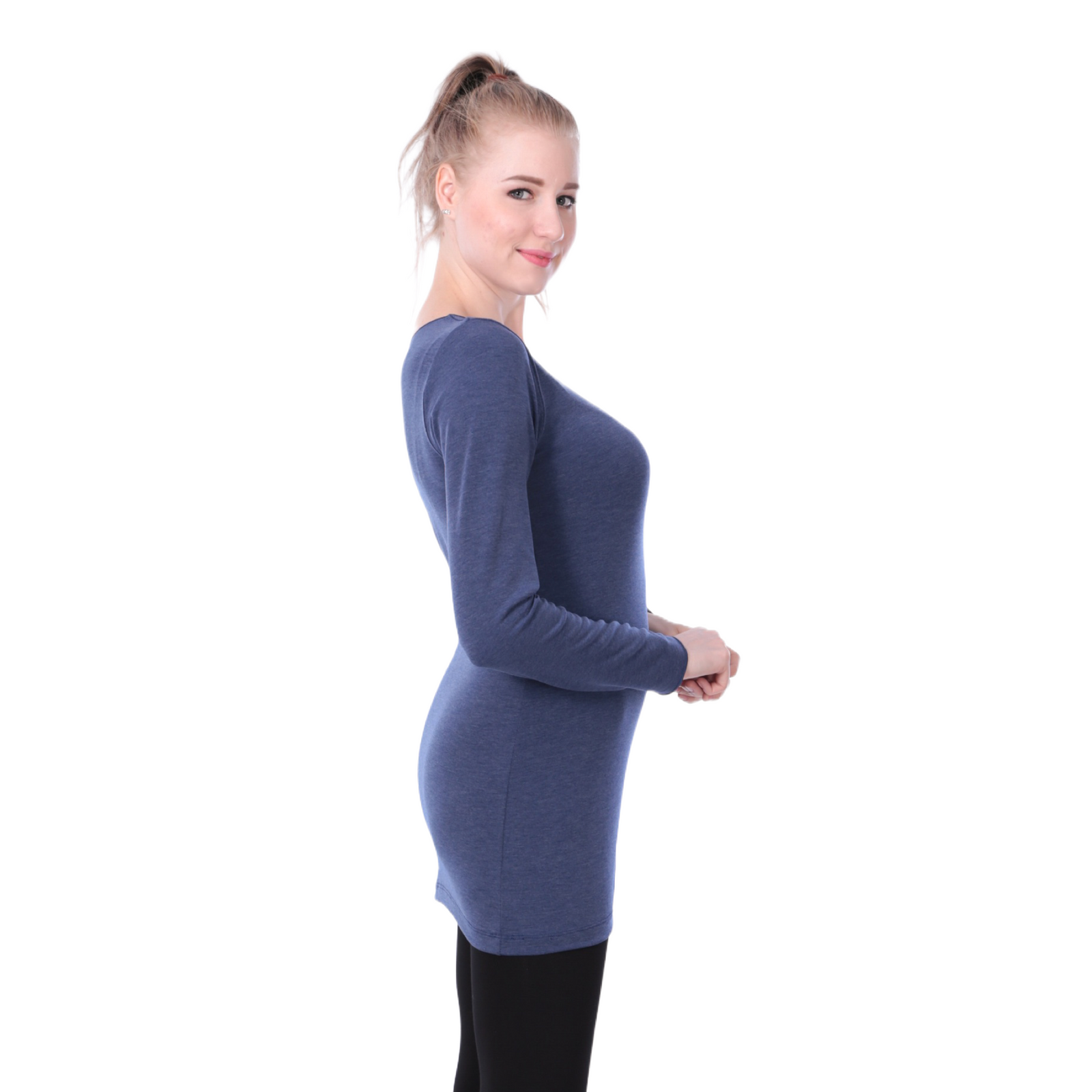 Classic Colors Fitted Long Sleeve Scoop Neck Stretchy Rayon Top