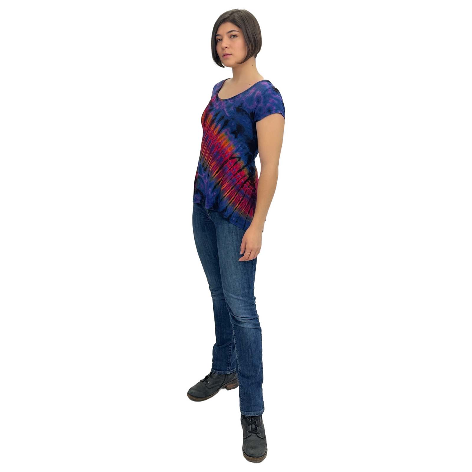Full Tie-Dye Cap Sleeve Button Back Rayon Top