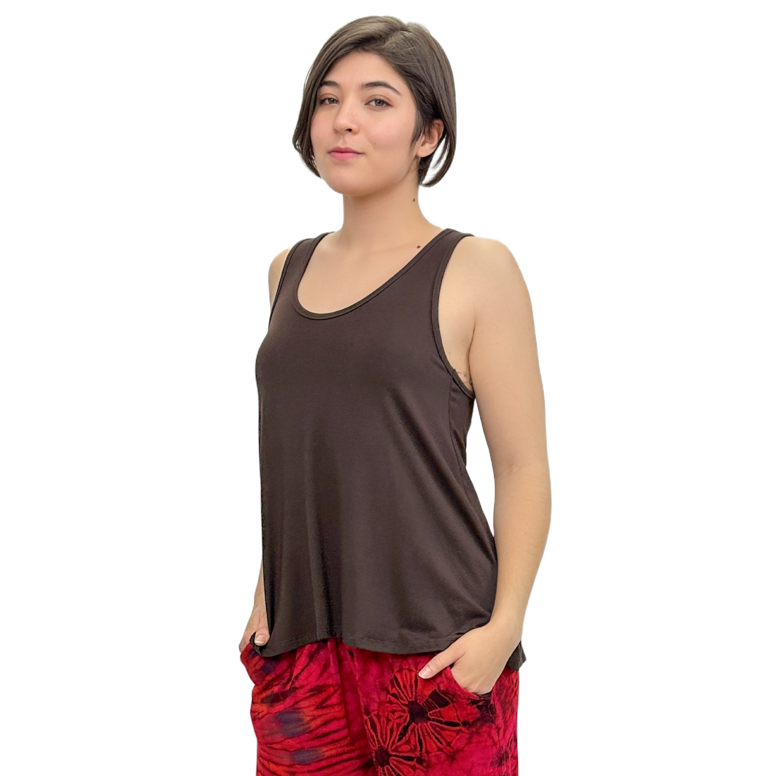 Classic Colors Sleeveless Button Back Rayon Tank Top