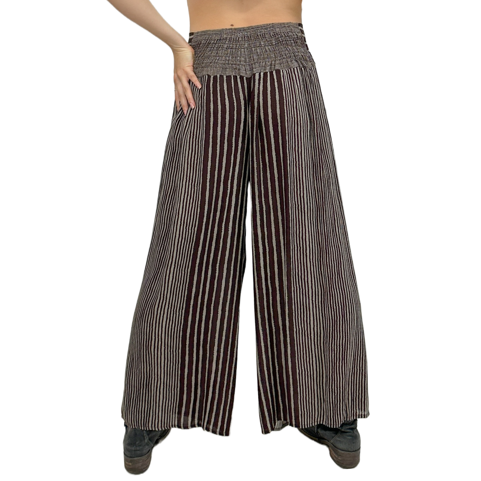 Wide-Leg Wrap Style Striped Pants