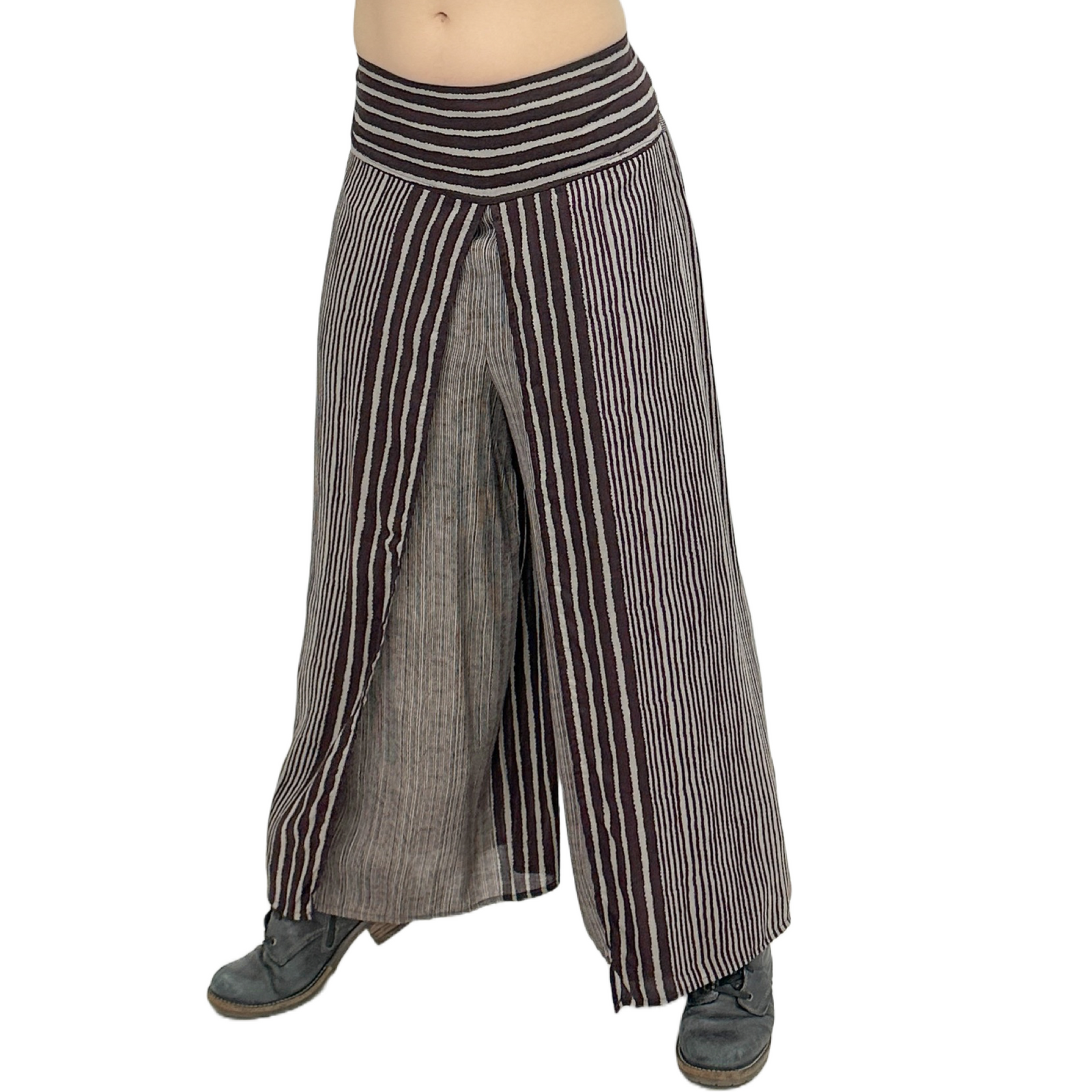Wide-Leg Wrap Style Striped Pants