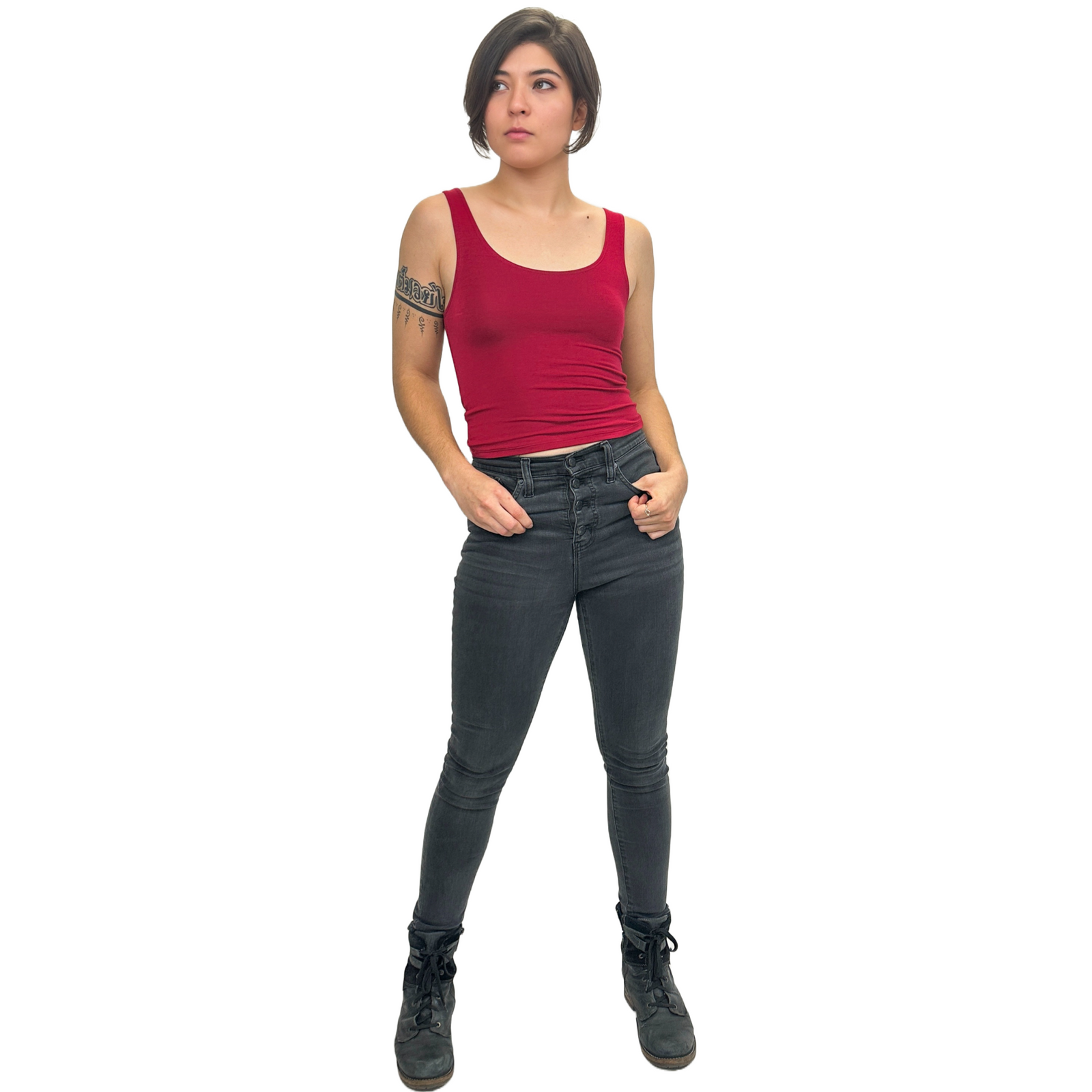 Classic Colors Scoop Neck Stretchy Rayon Crop Top