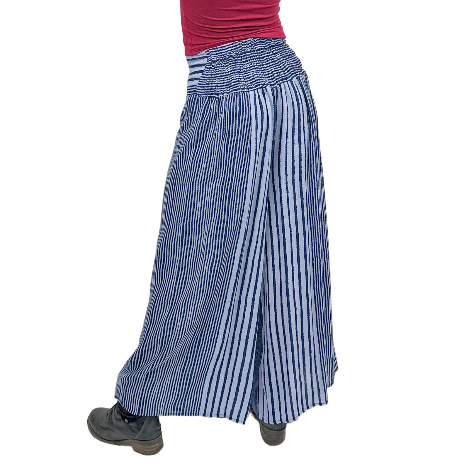 Wide-Leg Wrap Style Striped Pants