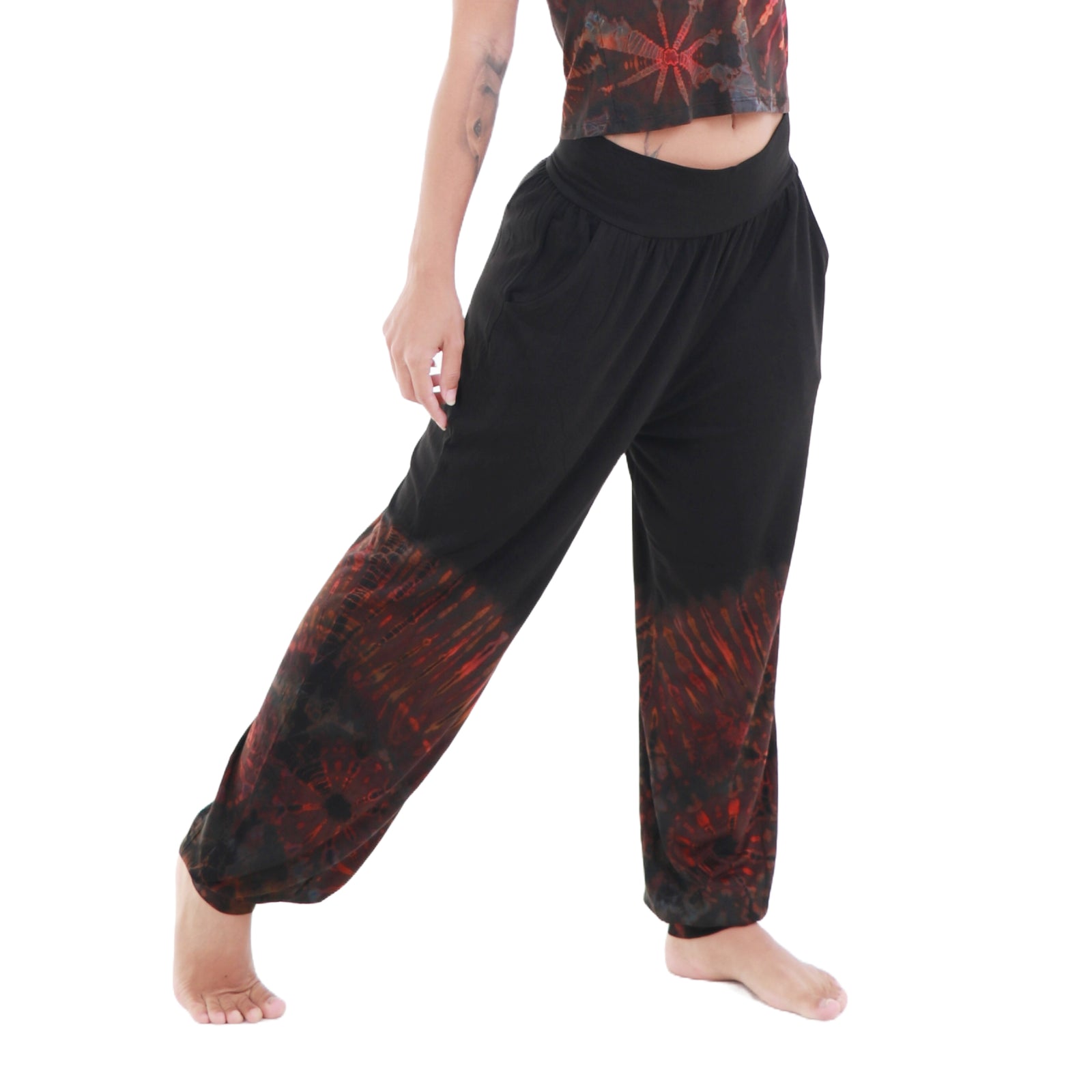 handmade wide waist band harem pants | brown tie-dye | one size (see size guide)