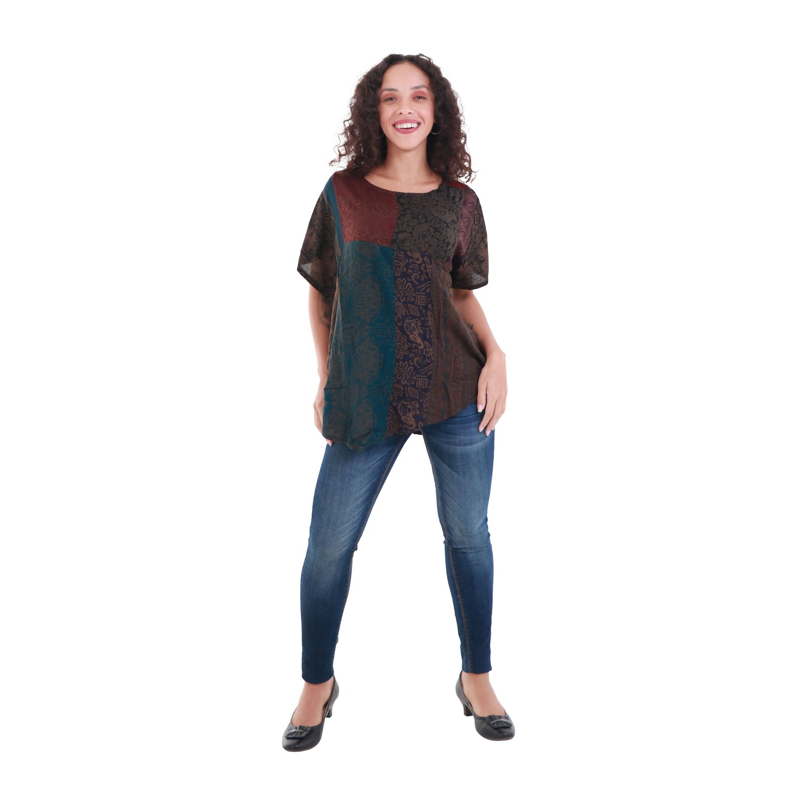 Oversized Upcycled Rayon Unisex Short Sleeve Patchwork Top