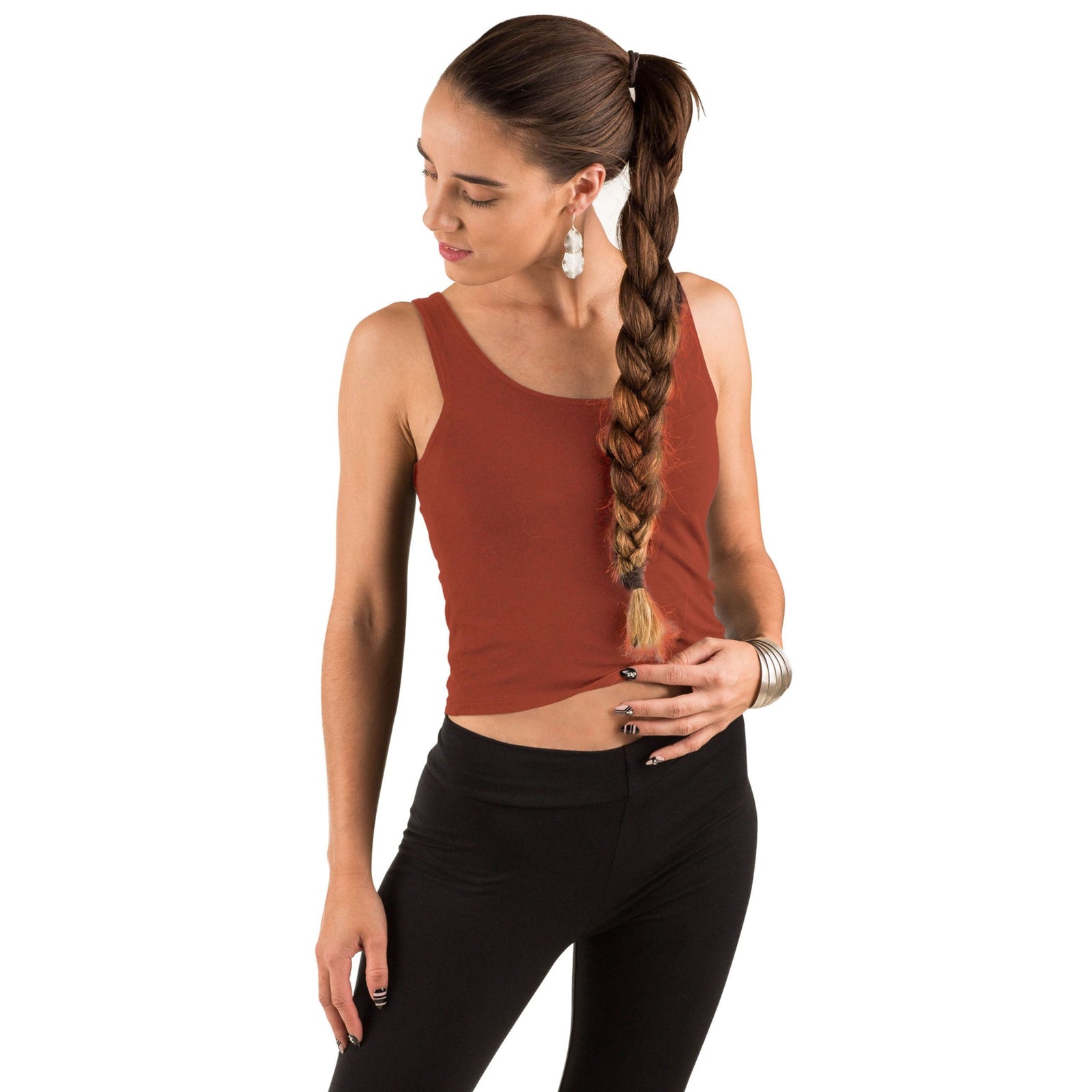 Classic Colors Scoop Neck Stretchy Rayon Crop Top