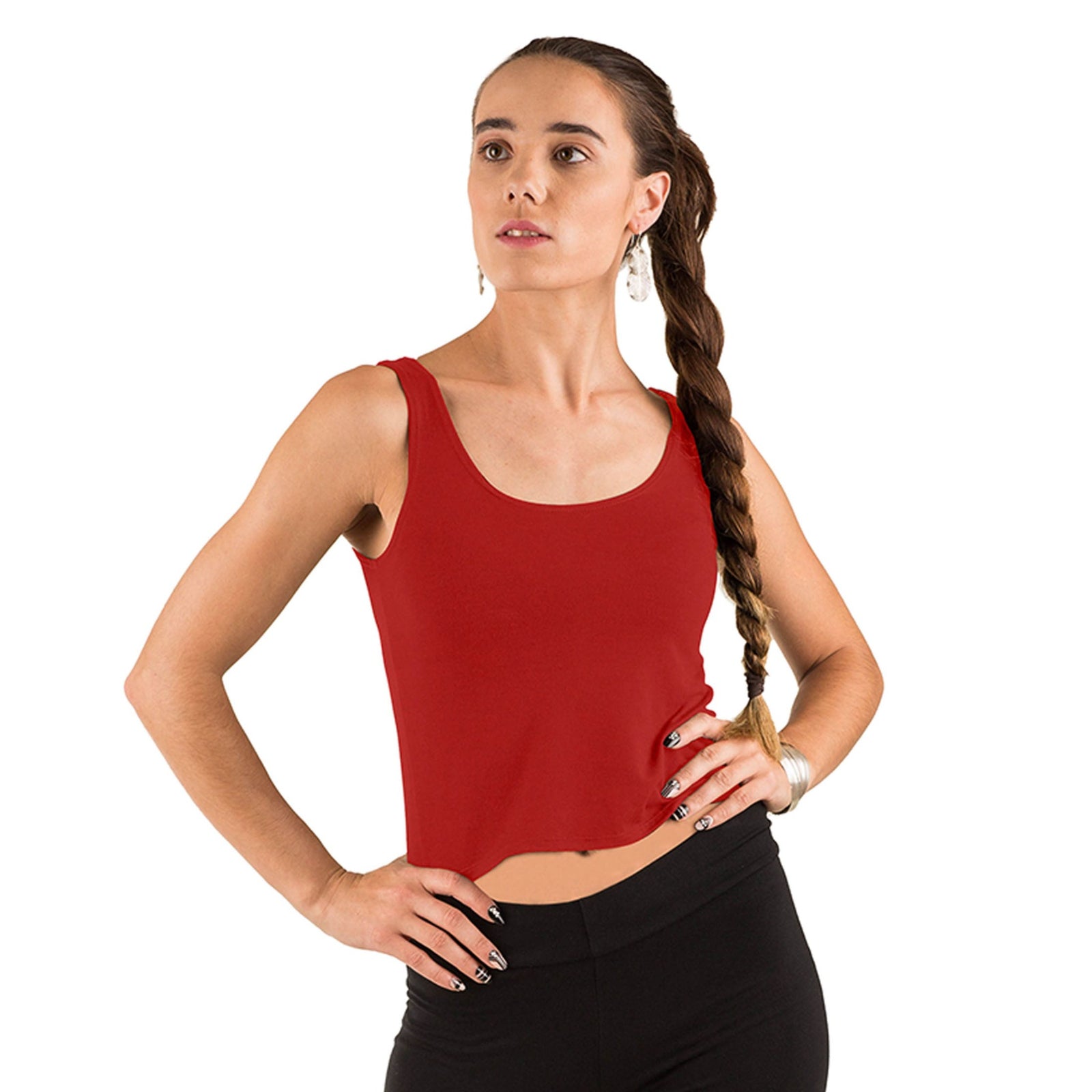 Classic Colors Scoop Neck Stretchy Rayon Crop Top