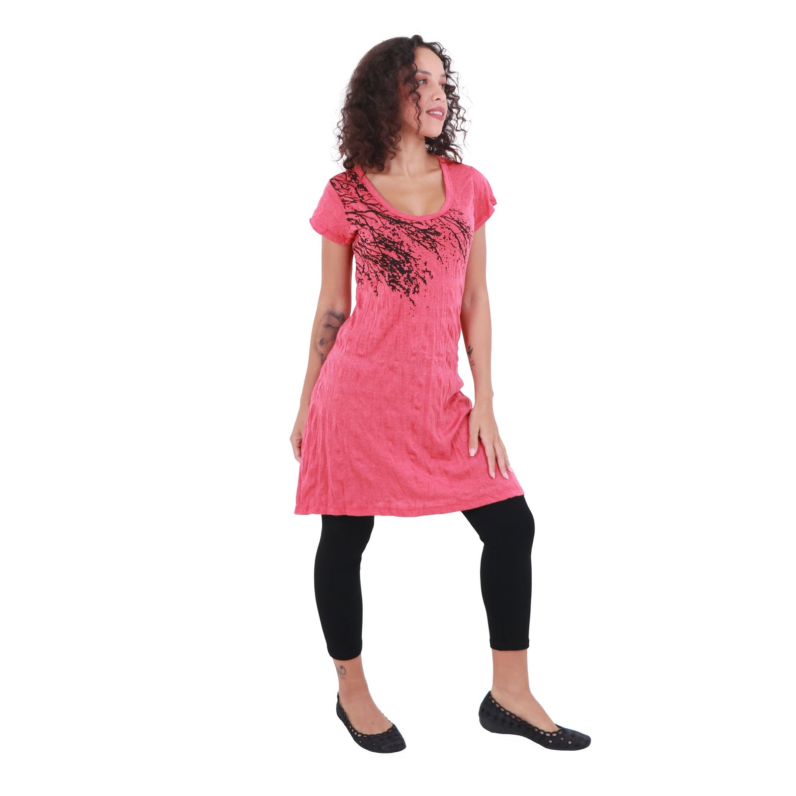 Beautiful Branches Screen Printed Graphic Design Short Sleeve Tunic