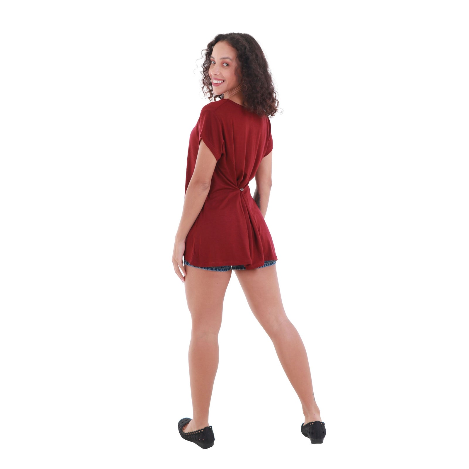 Classic Colors Cap Sleeve Button Back Rayon Top