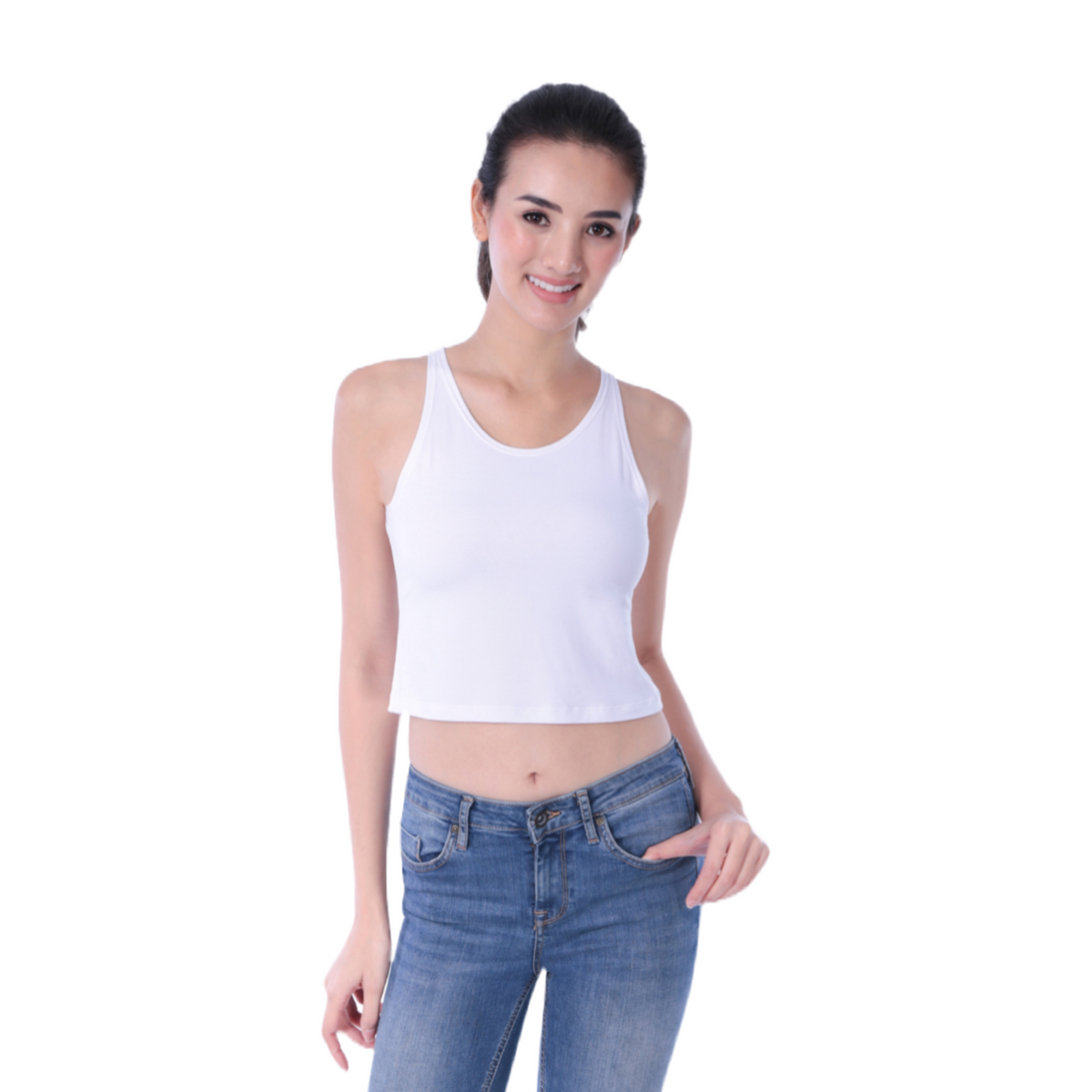 Classic Colors High-Neck Stretchy Rayon Crop Top