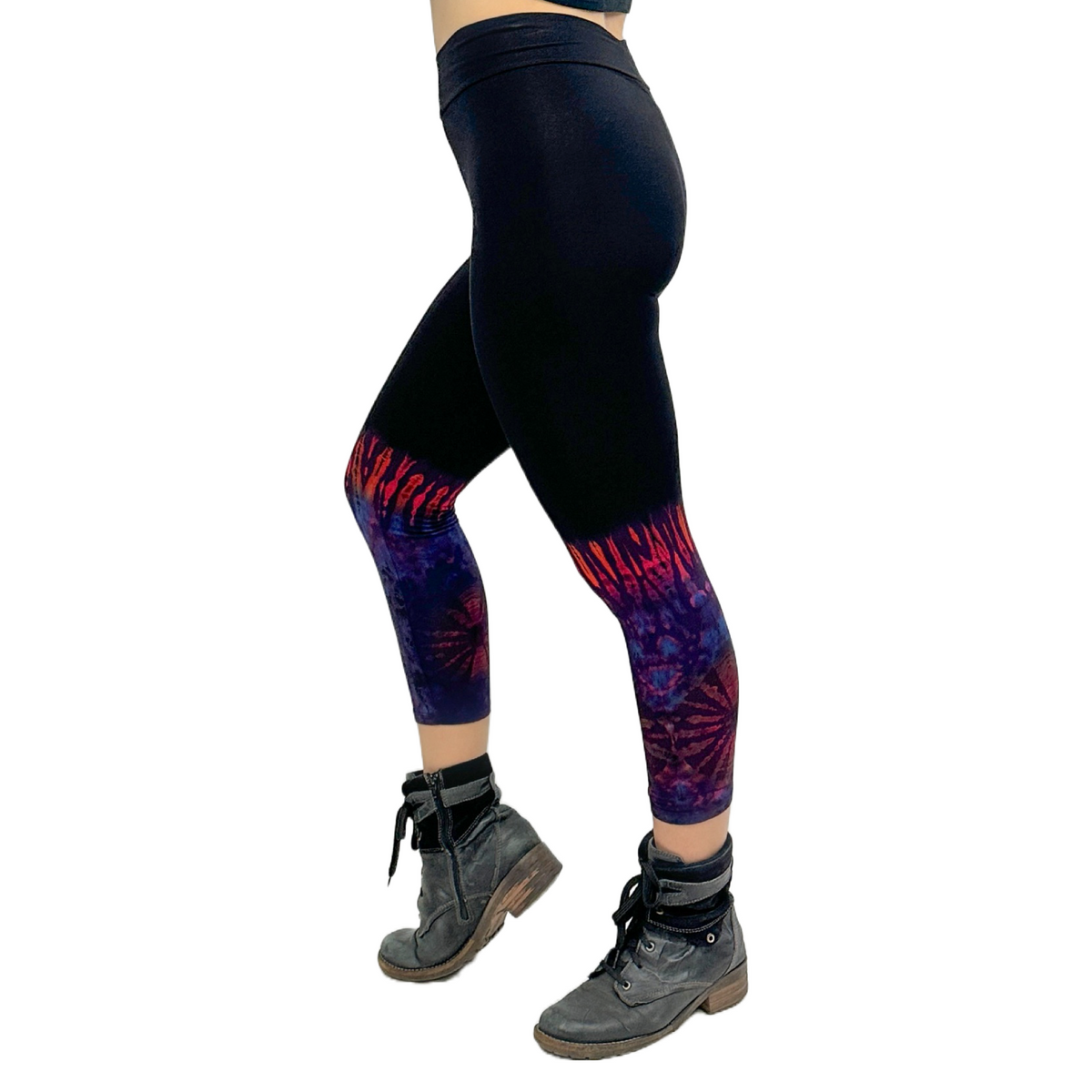 Half Tie-Dye Capri Length Rayon Leggings