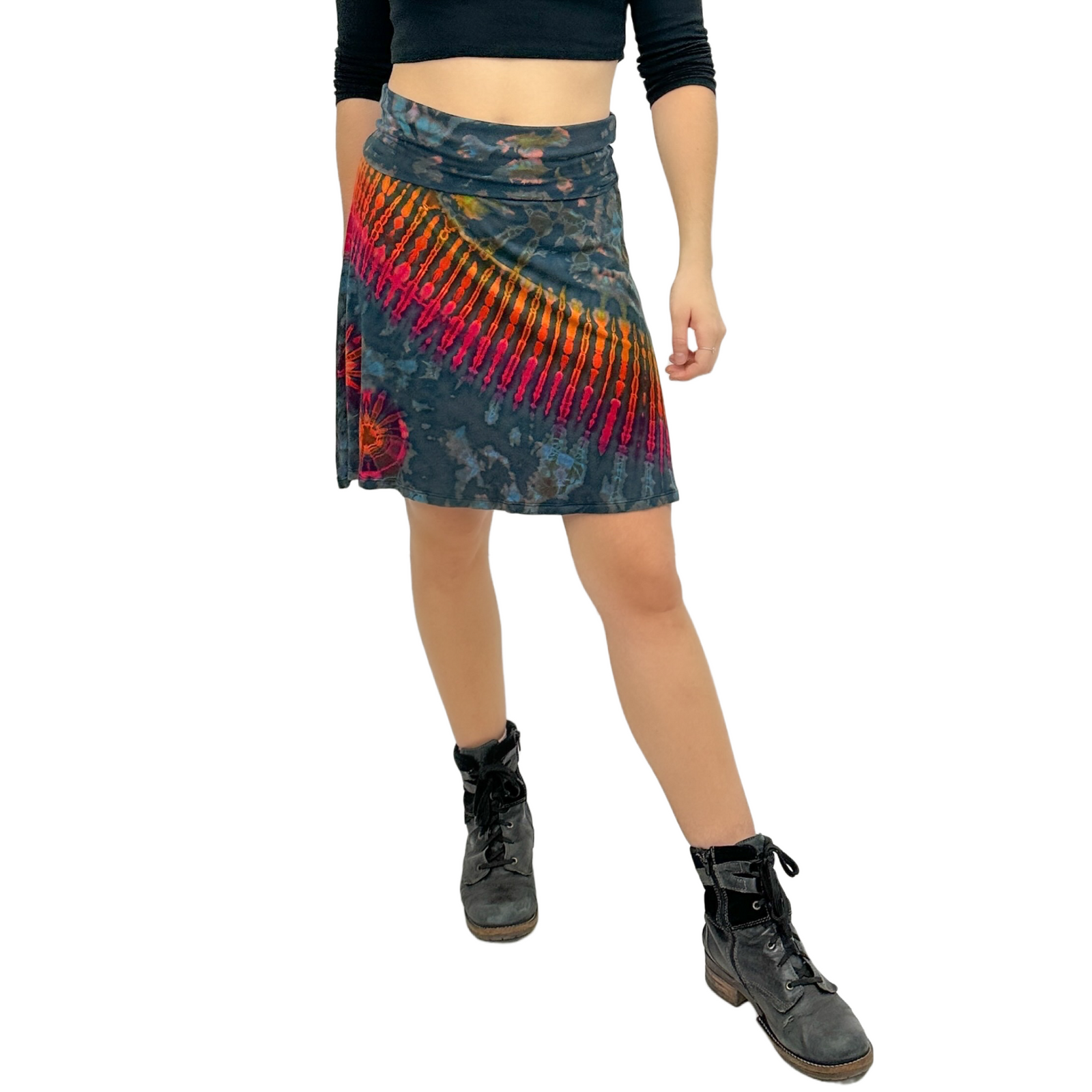 Full Tie-Dye Stretchy Rayon Convertible Knee Length Skirt