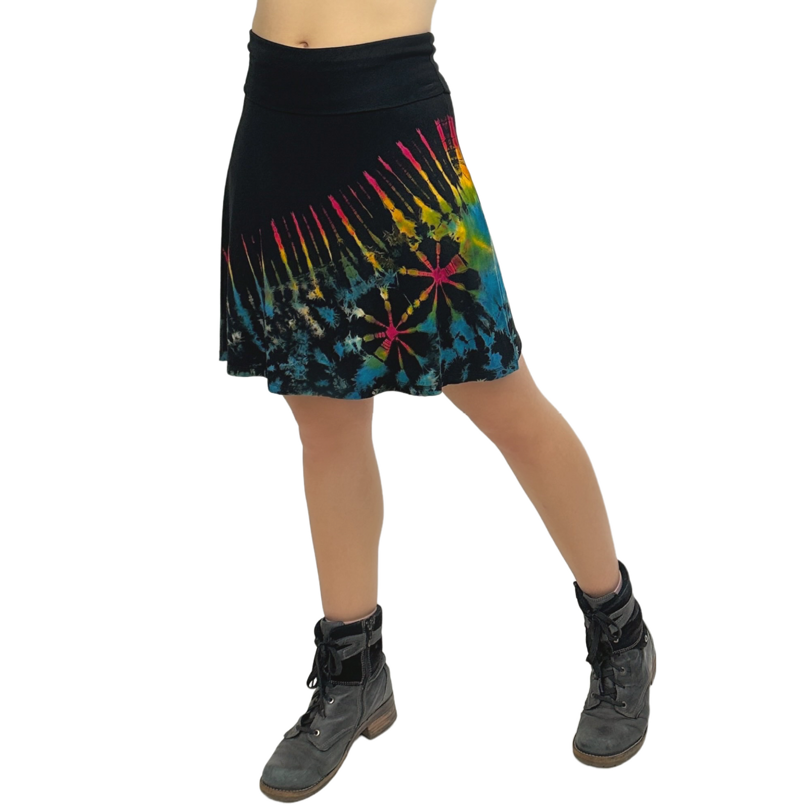 Half Tie-Dye Convertible Stretchy Rayon Knee-Length Skirts
