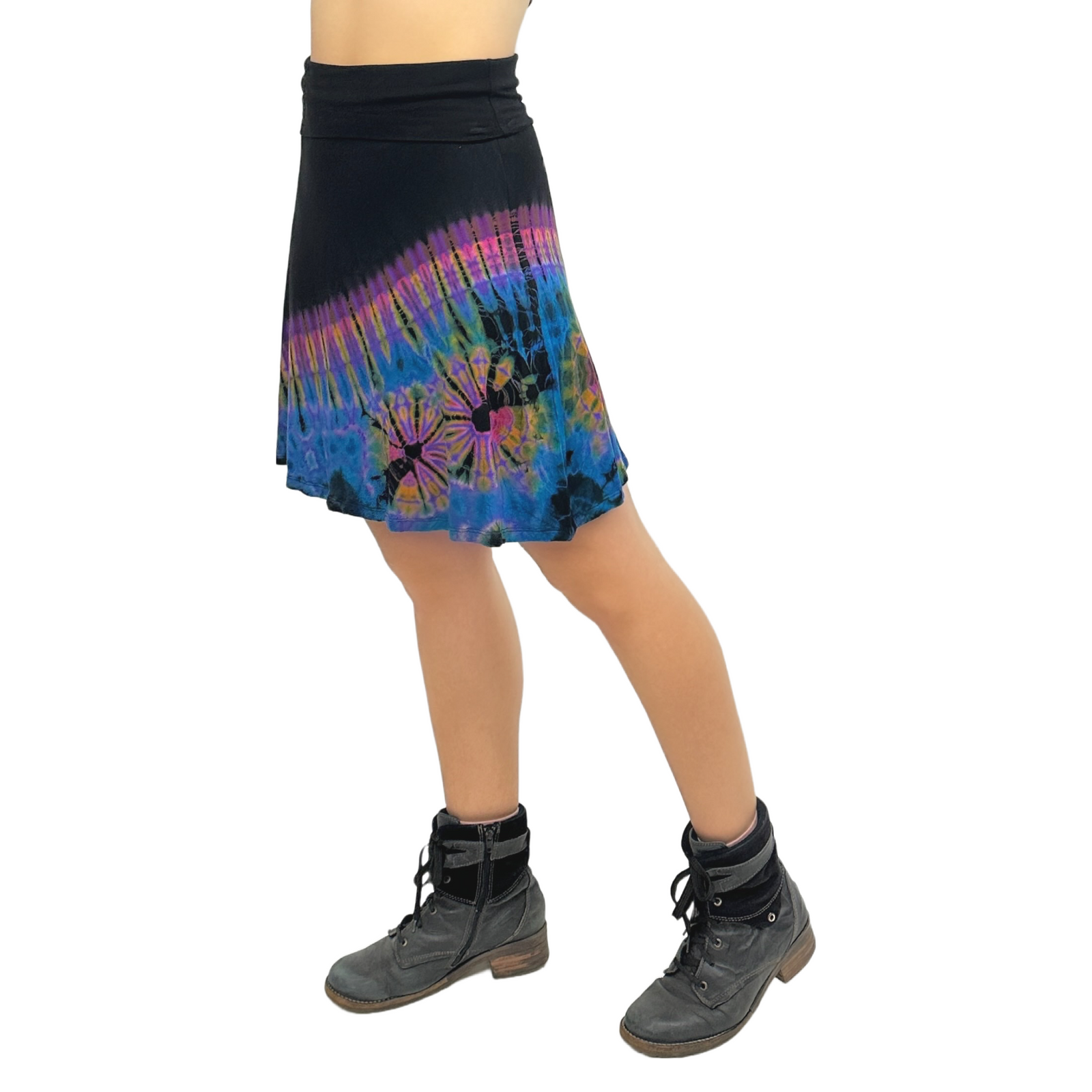 Half Tie-Dye Convertible Stretchy Rayon Knee-Length Skirts