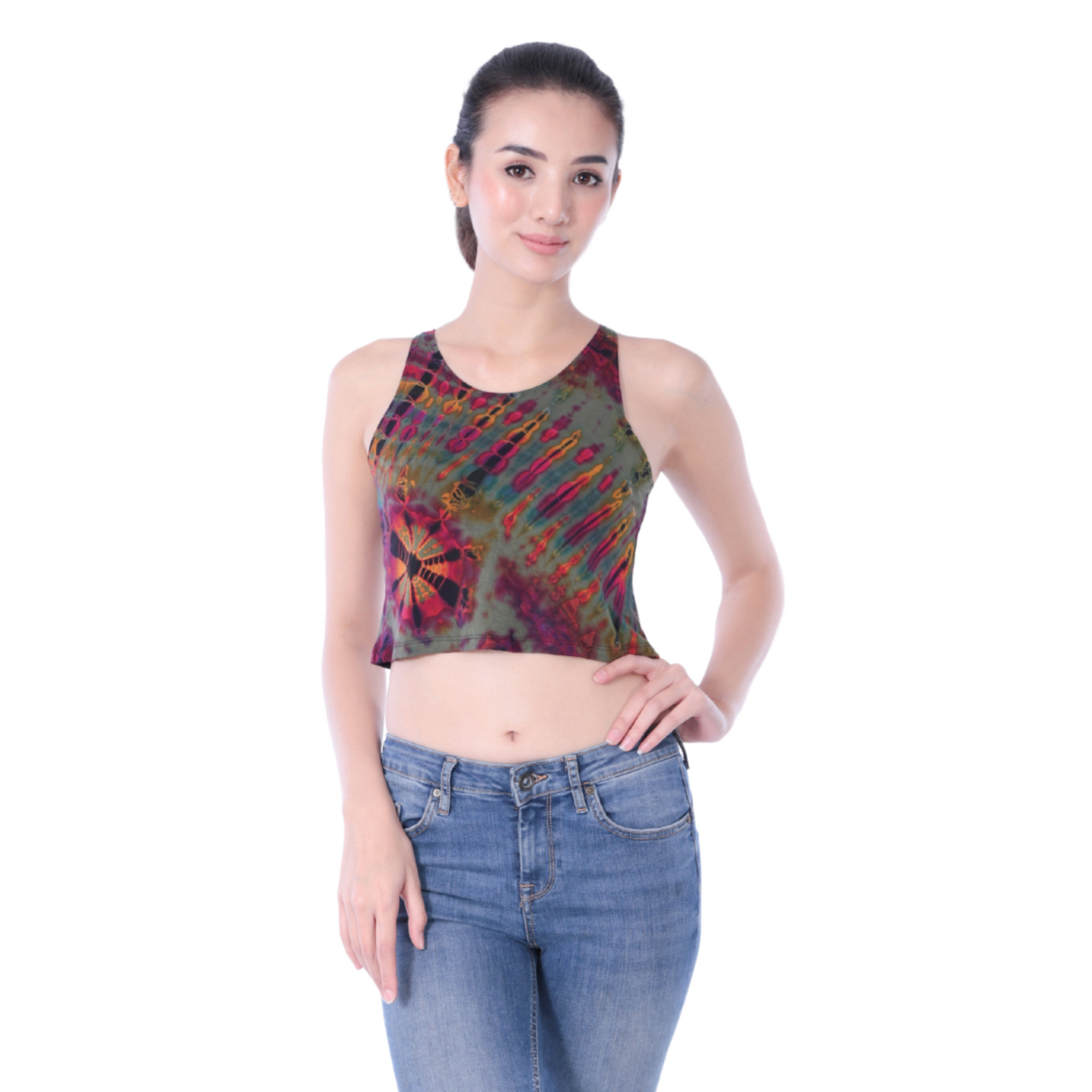 Tie-Dye High Neck Stretchy Rayon Crop Top
