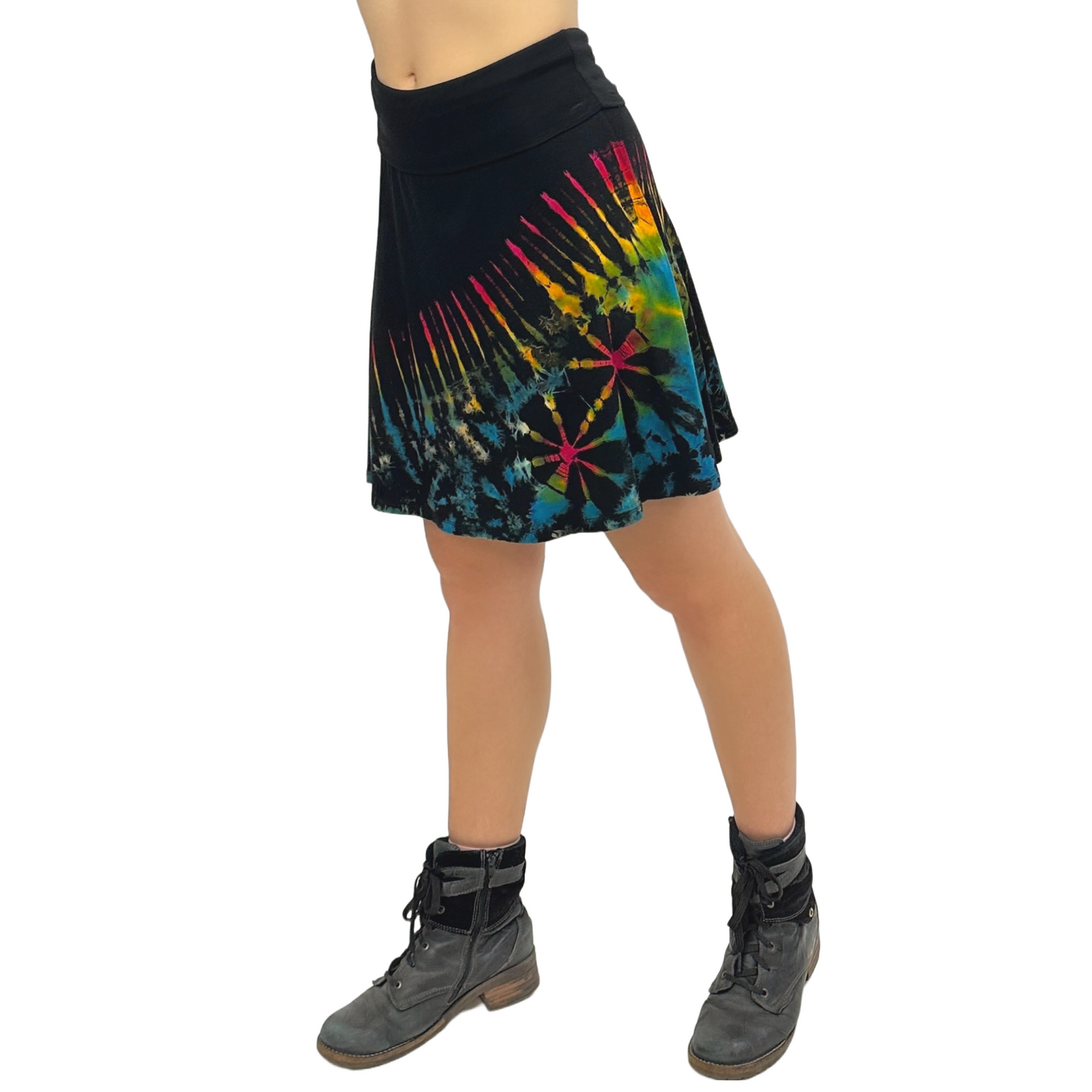 Half Tie-Dye Convertible Stretchy Rayon Knee-Length Skirts