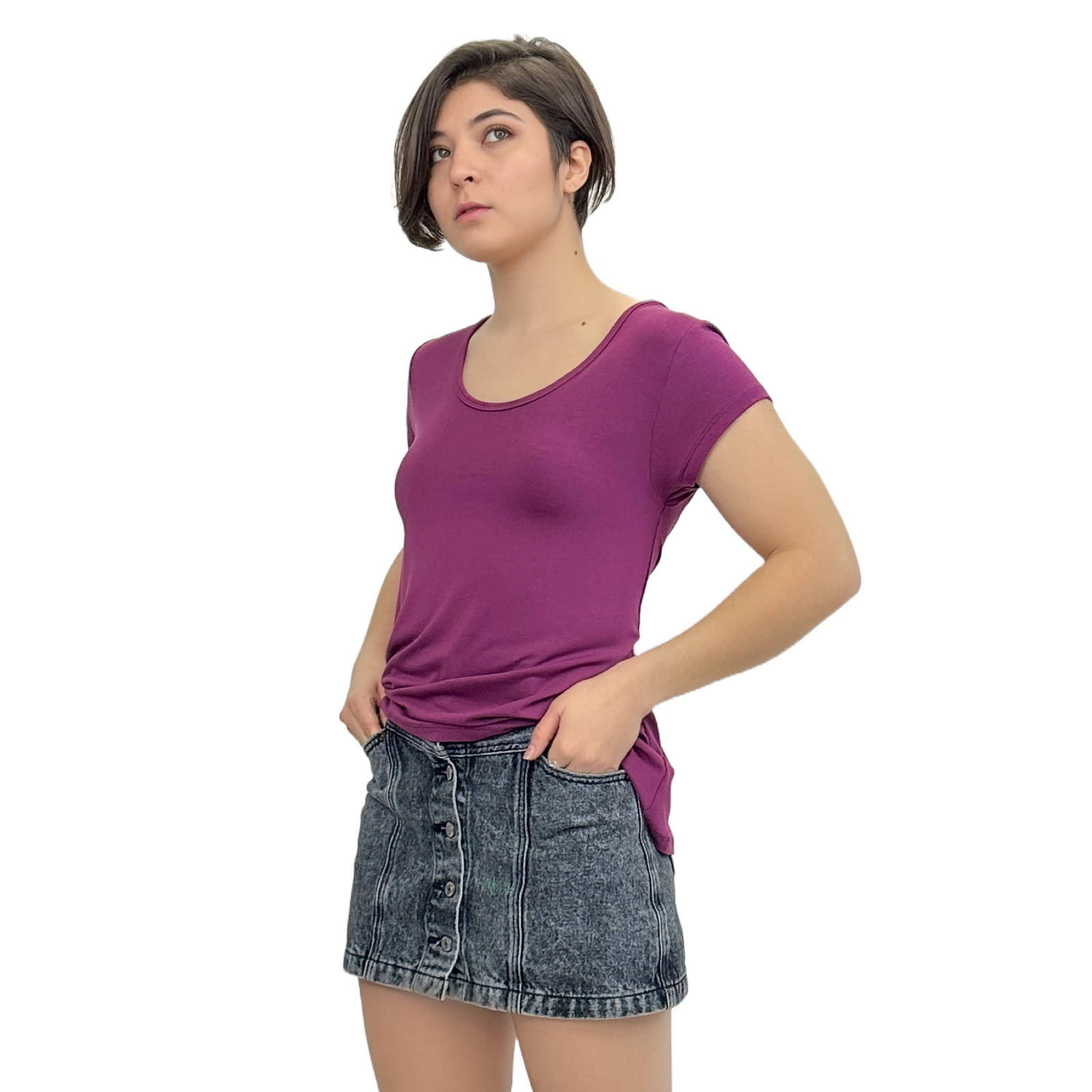 Classic Colors Cap Sleeve Button Back Rayon Top