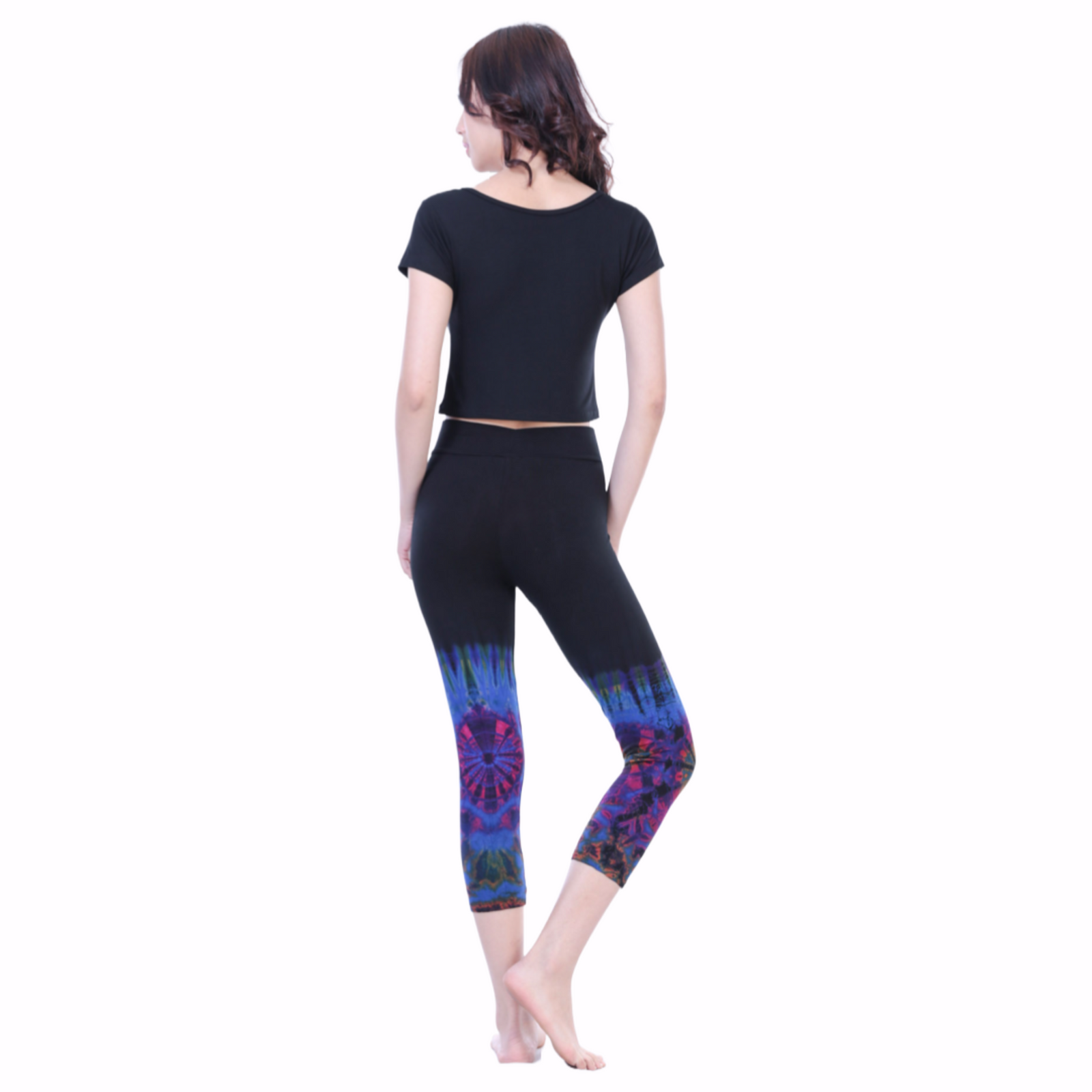 Half Tie-Dye Capri Length Rayon Leggings