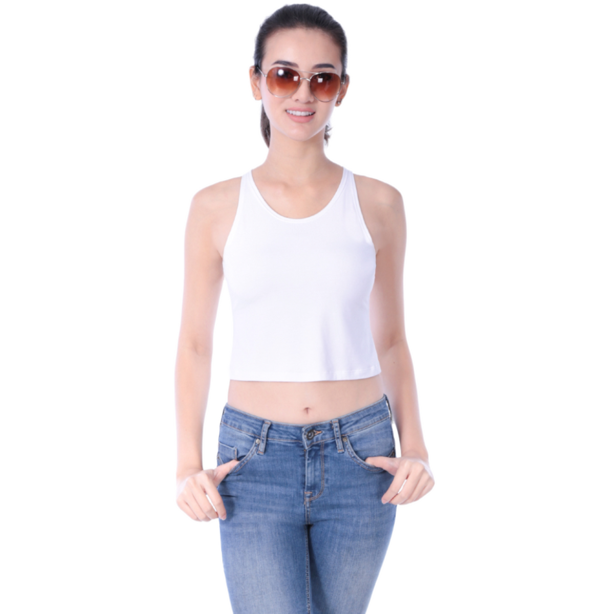 Classic Colors High-Neck Stretchy Rayon Crop Top