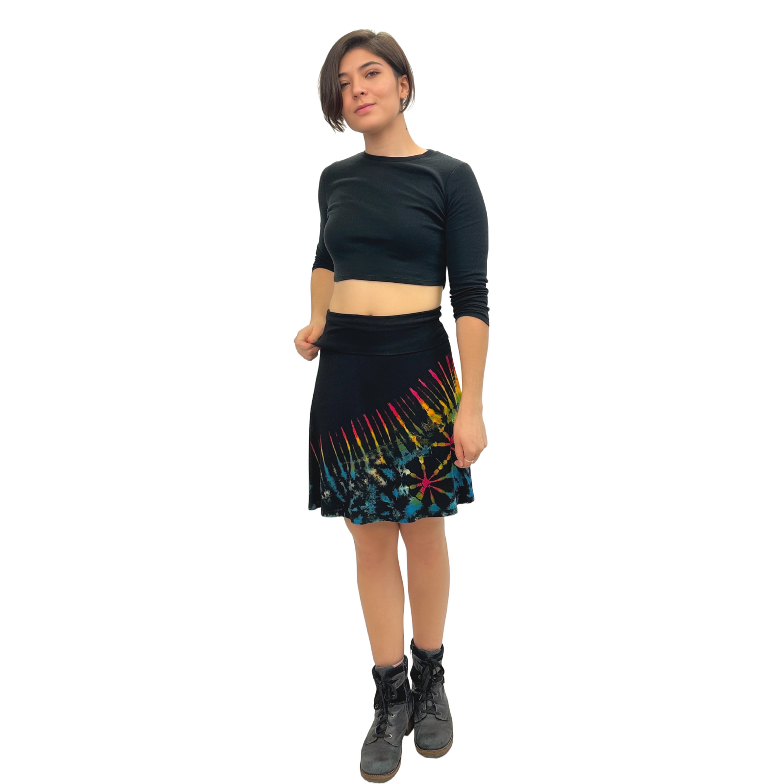Half Tie-Dye Convertible Stretchy Rayon Knee-Length Skirts