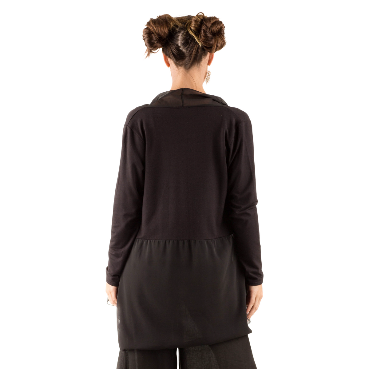 Elegant Chiffon Accented Stretchy Rayon Cardigan
