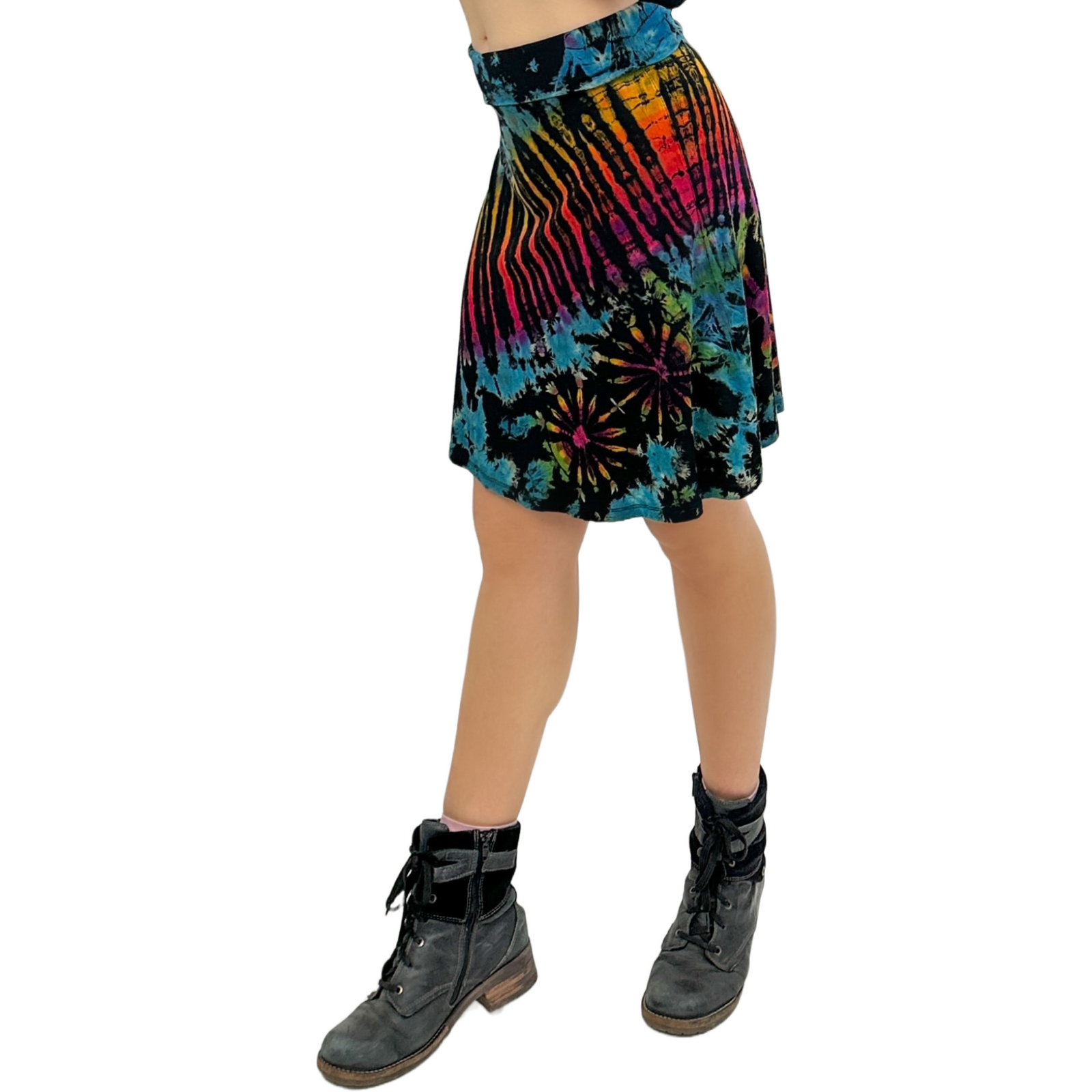 Full Tie-Dye Stretchy Rayon Convertible Knee Length Skirt