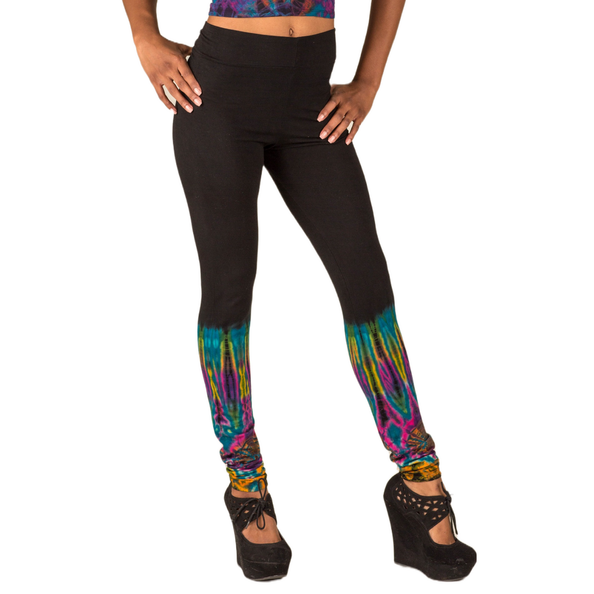 Half Tie-Dye Long Length Stretchy Rayon Leggings