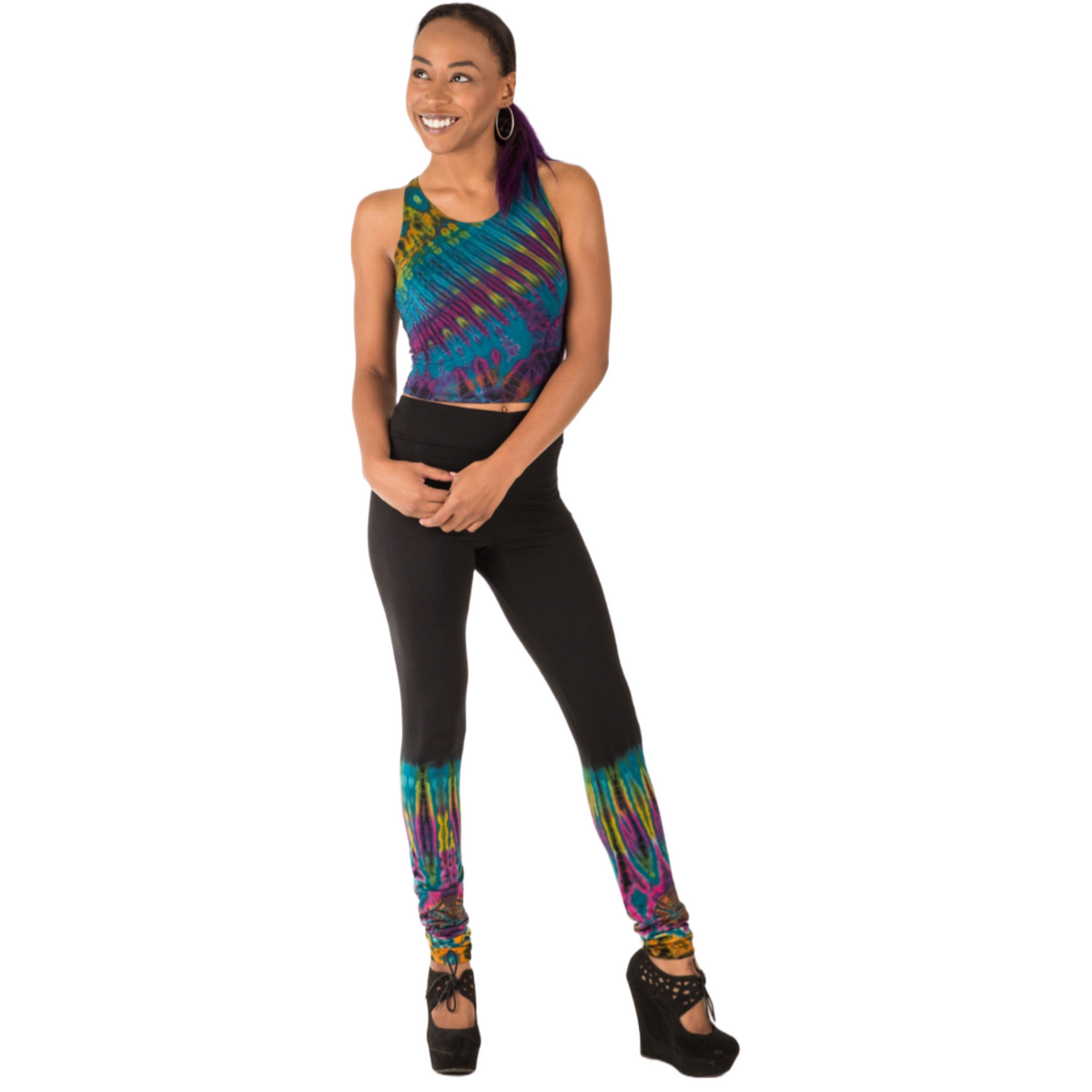 Half Tie-Dye Long Length Stretchy Rayon Leggings