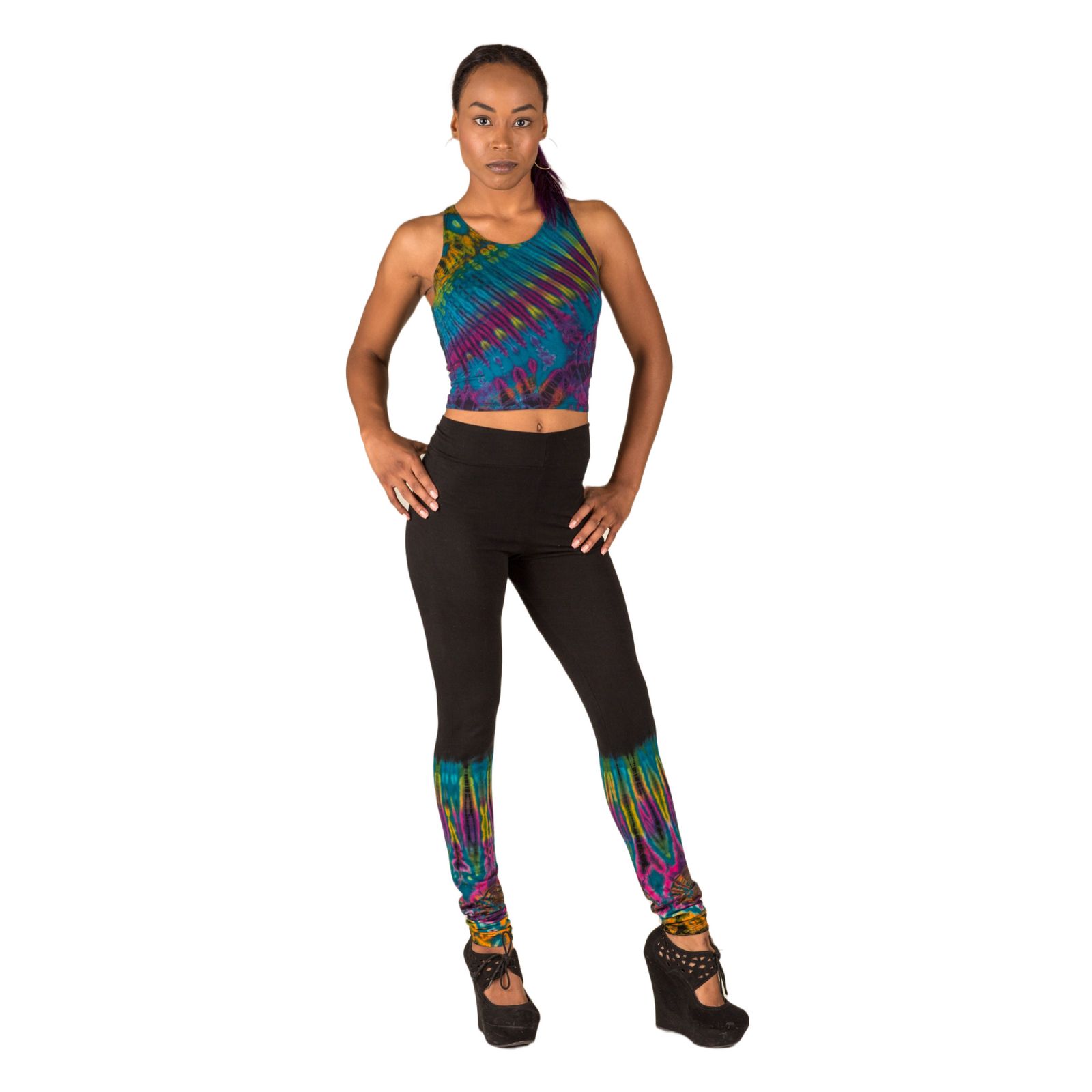 Half Tie-Dye Long Length Stretchy Rayon Leggings