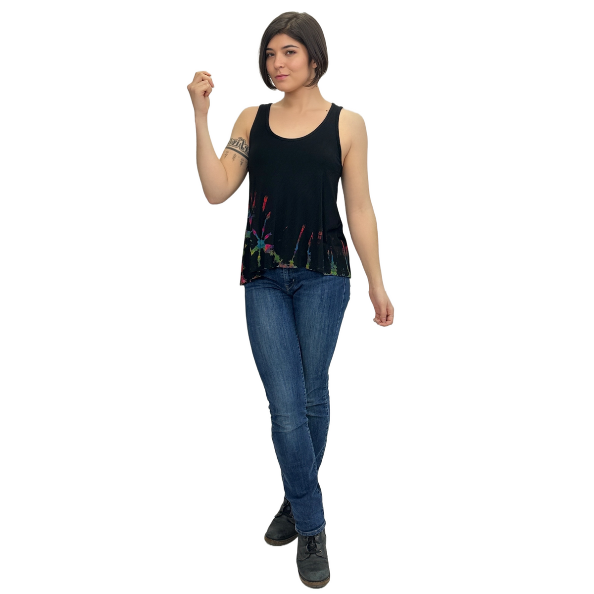 Half Tie-Dye Sleeveless Button Back Rayon Tank Top