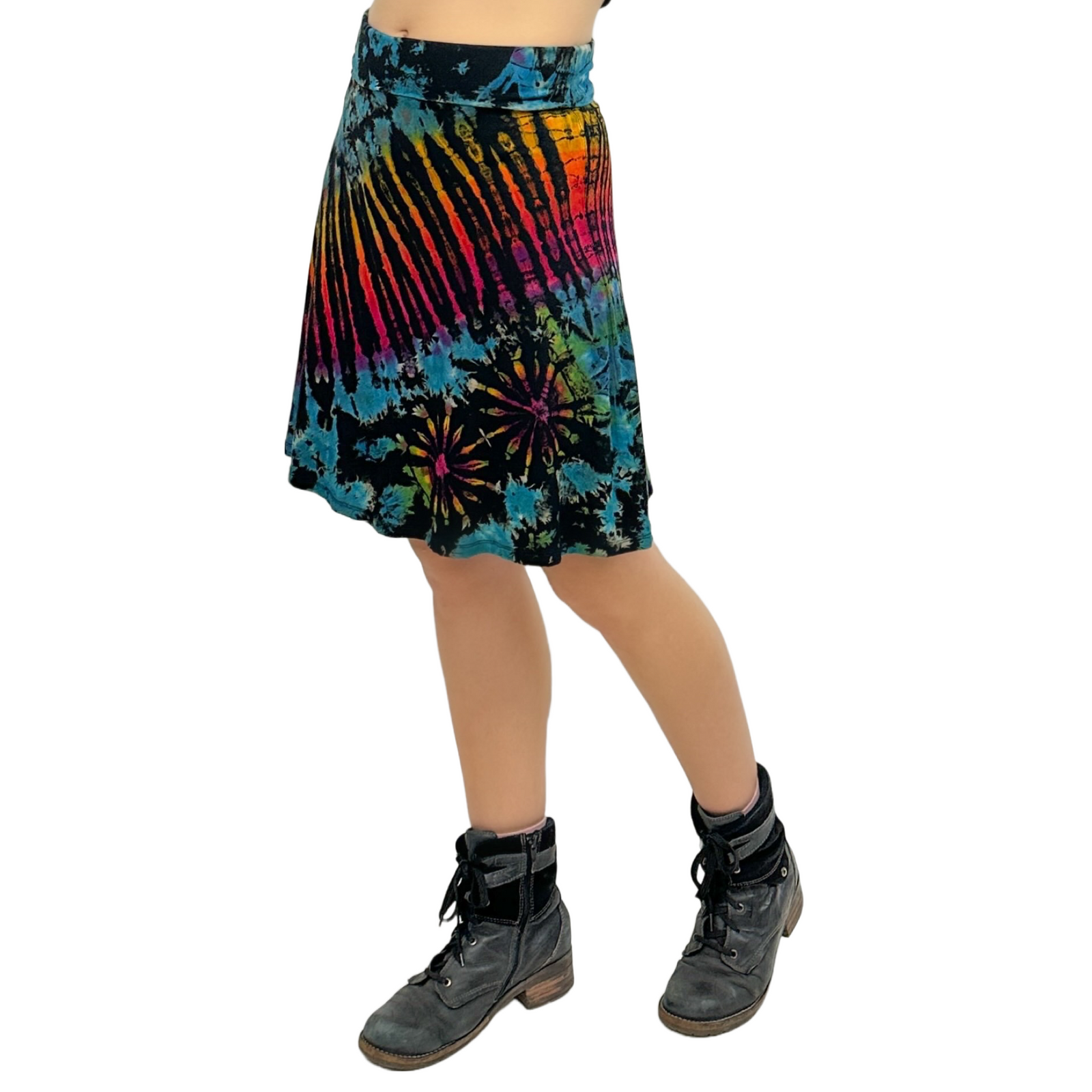 Full Tie-Dye Stretchy Rayon Convertible Knee Length Skirt