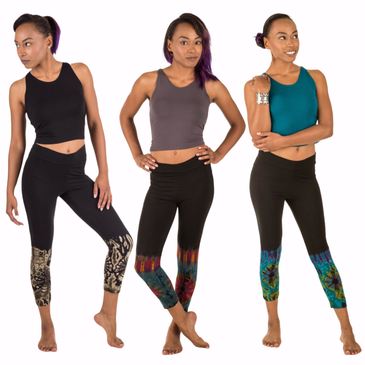 Half Tie-Dye Capri Length Rayon Leggings