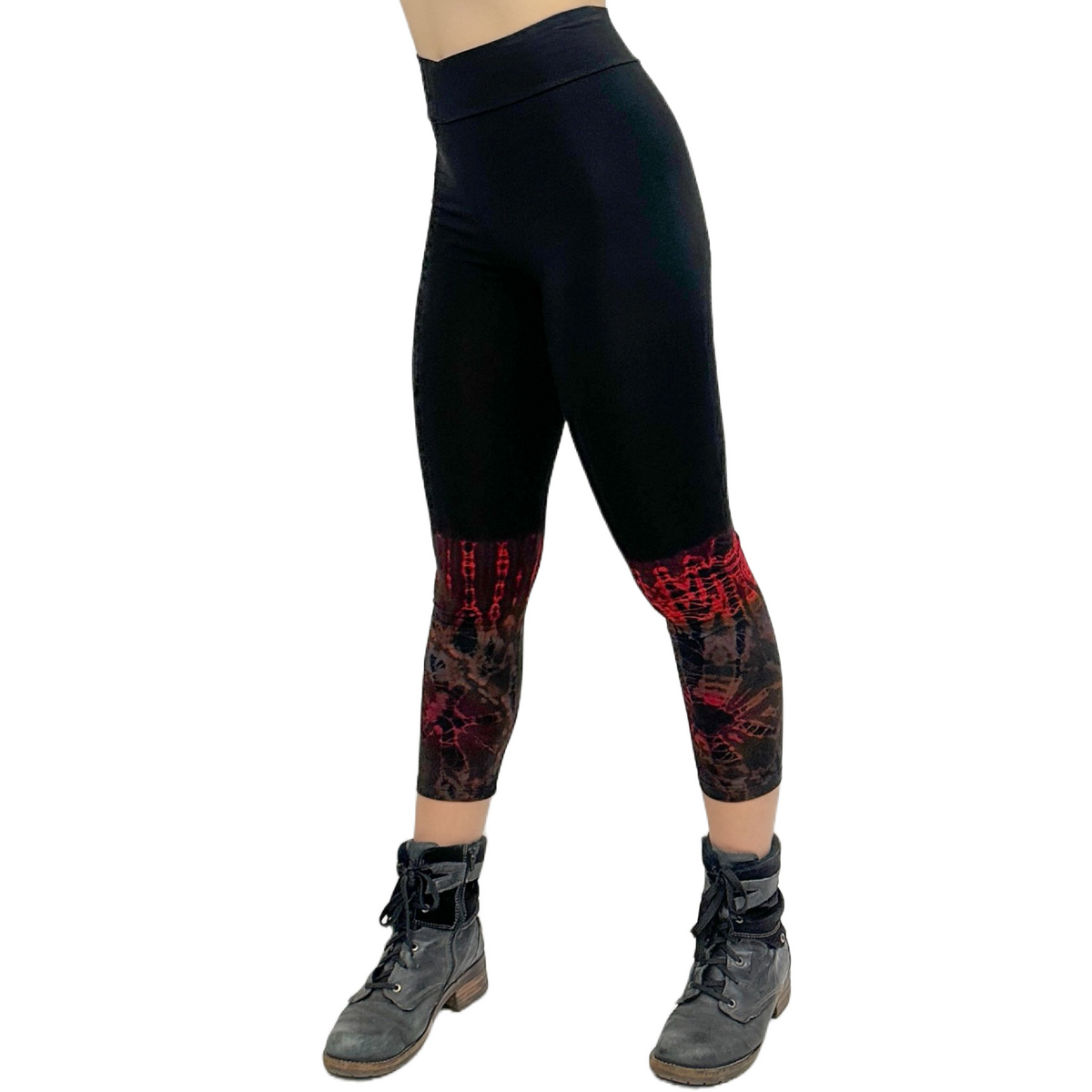 Half Tie-Dye Capri Length Rayon Leggings