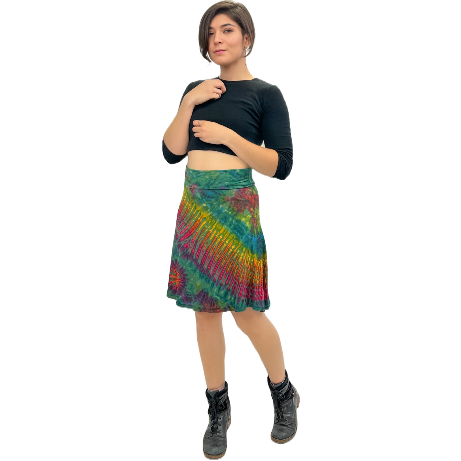 Full Tie-Dye Stretchy Rayon Convertible Knee Length Skirt