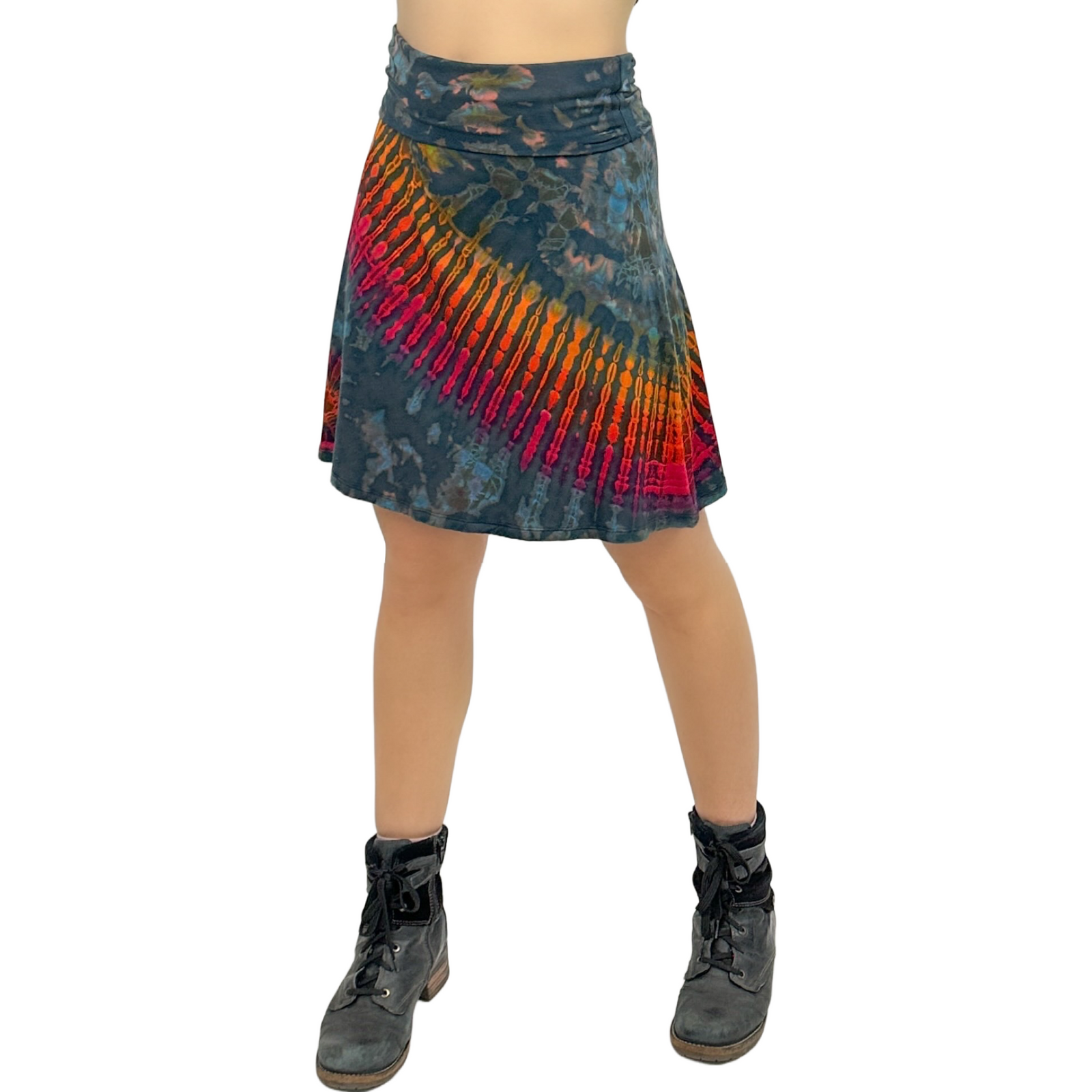 Full Tie-Dye Stretchy Rayon Convertible Knee Length Skirt