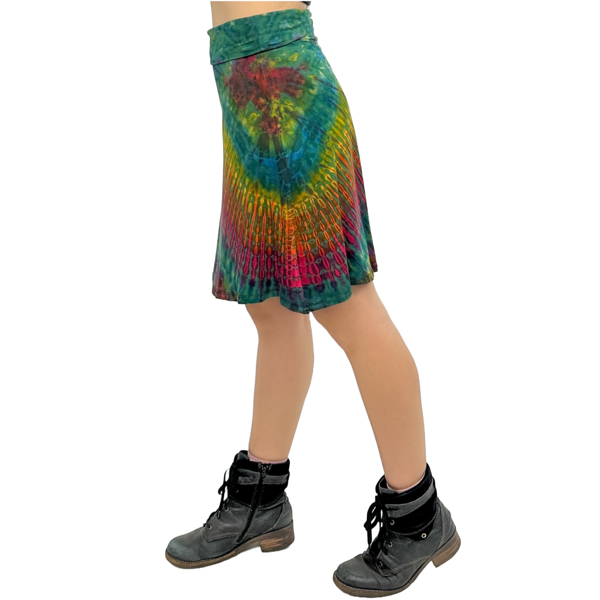Full Tie-Dye Stretchy Rayon Convertible Knee Length Skirt